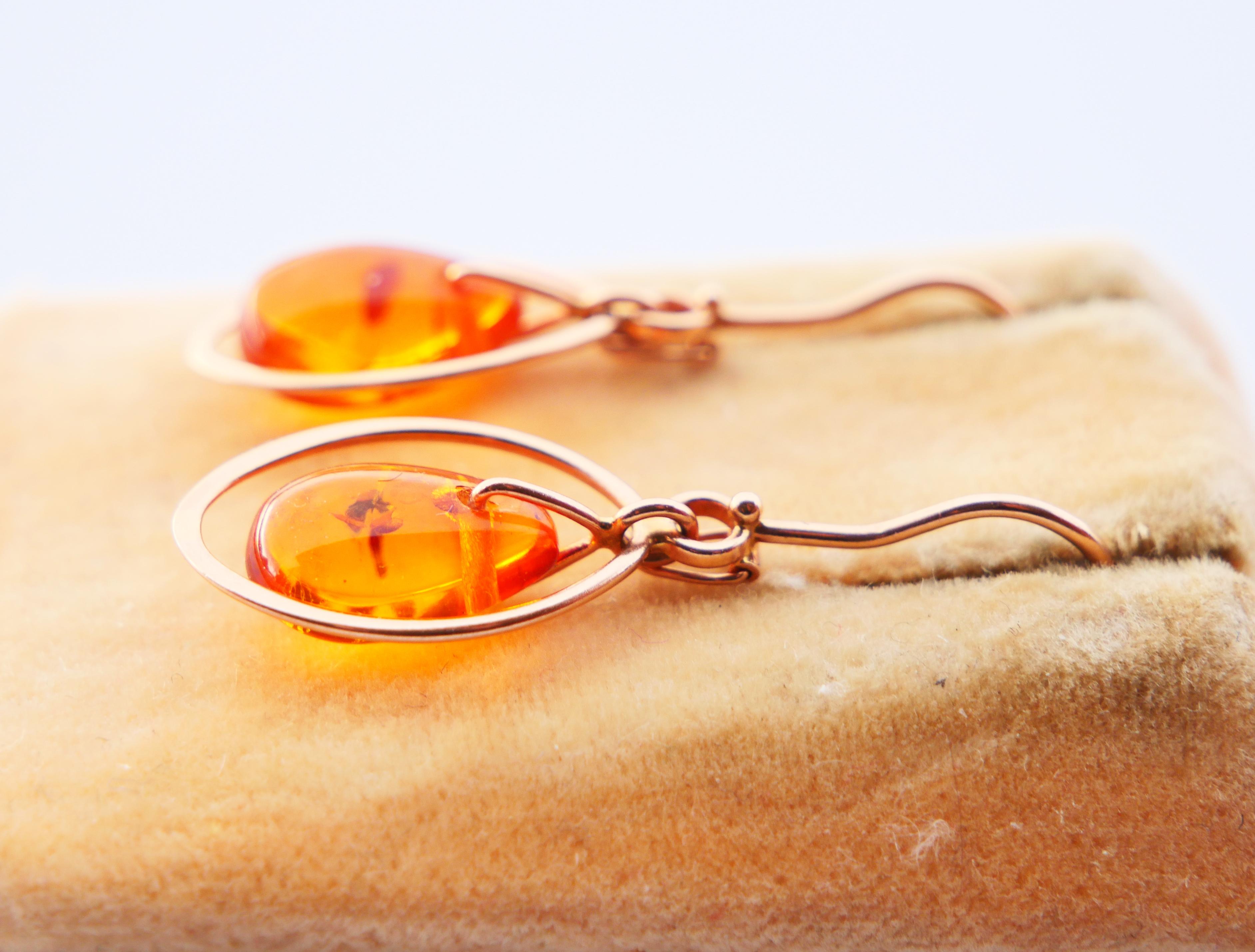 Women's 1988 USSR Russian Earrings Amber solid 14K Rose Gold / 2.7 gr For Sale
