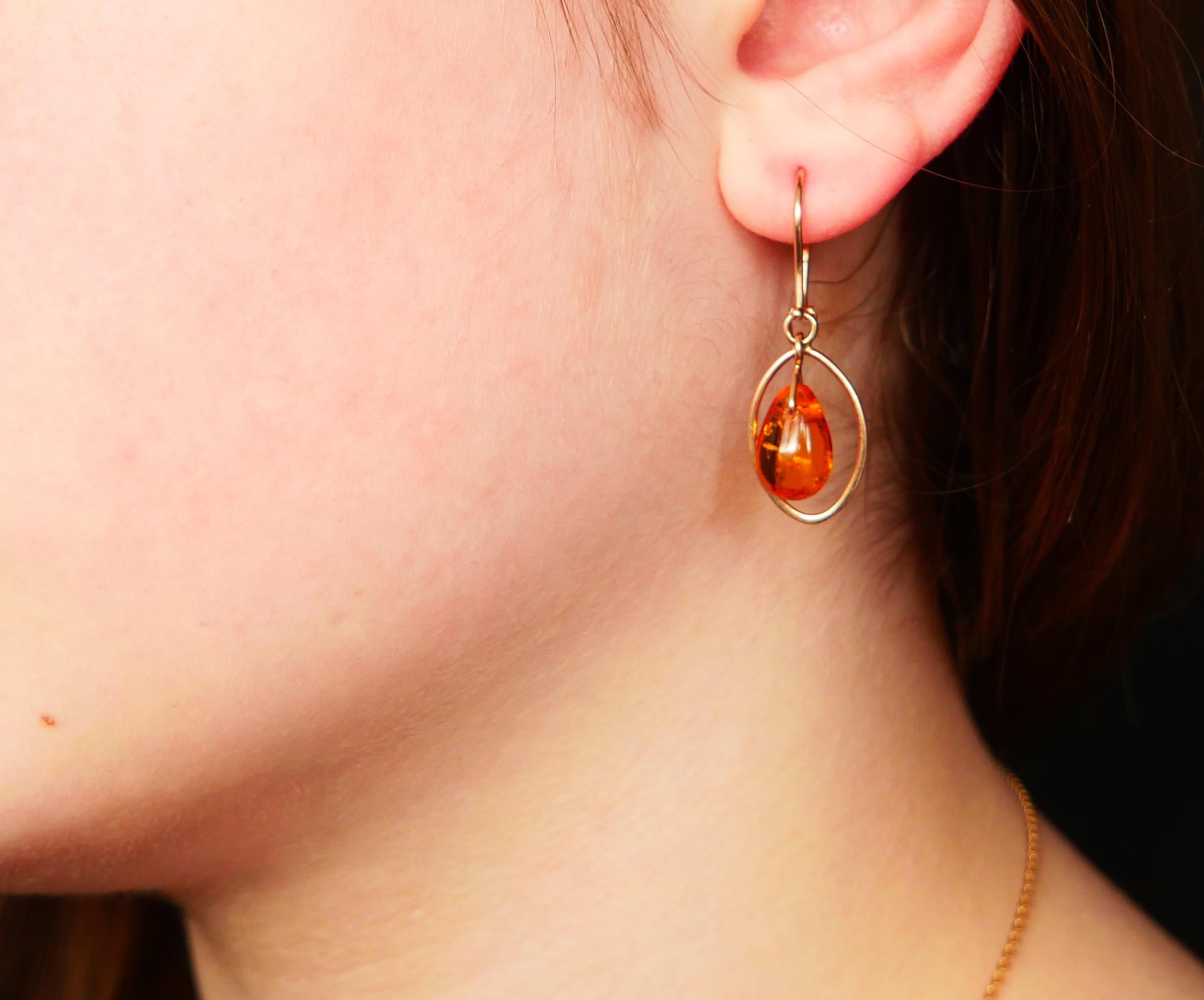 1988 USSR Russian Earrings Amber solid 14K Rose Gold / 2.7 gr For Sale 1