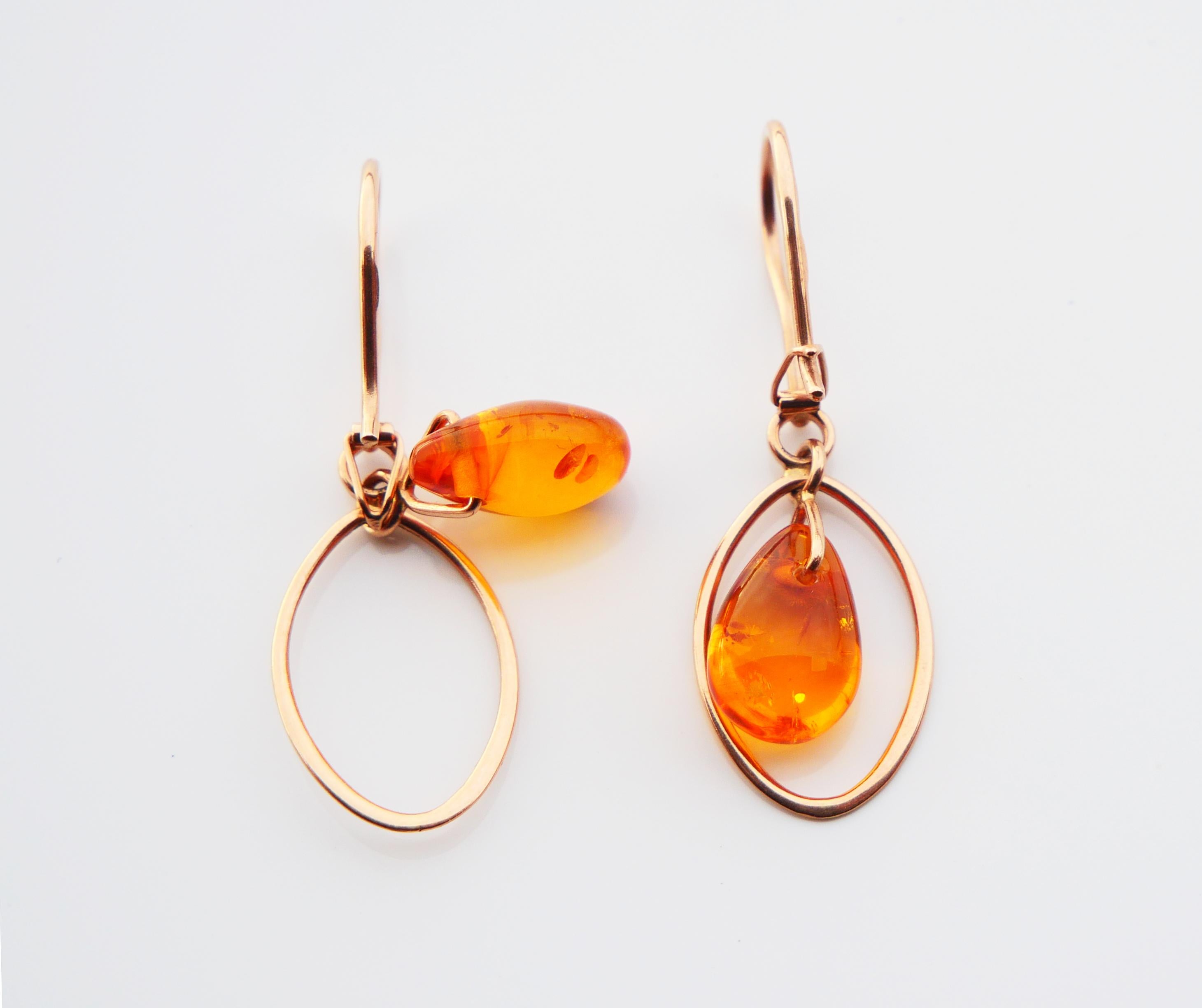 1988 USSR Russian Earrings Amber solid 14K Rose Gold / 2.7 gr For Sale 3