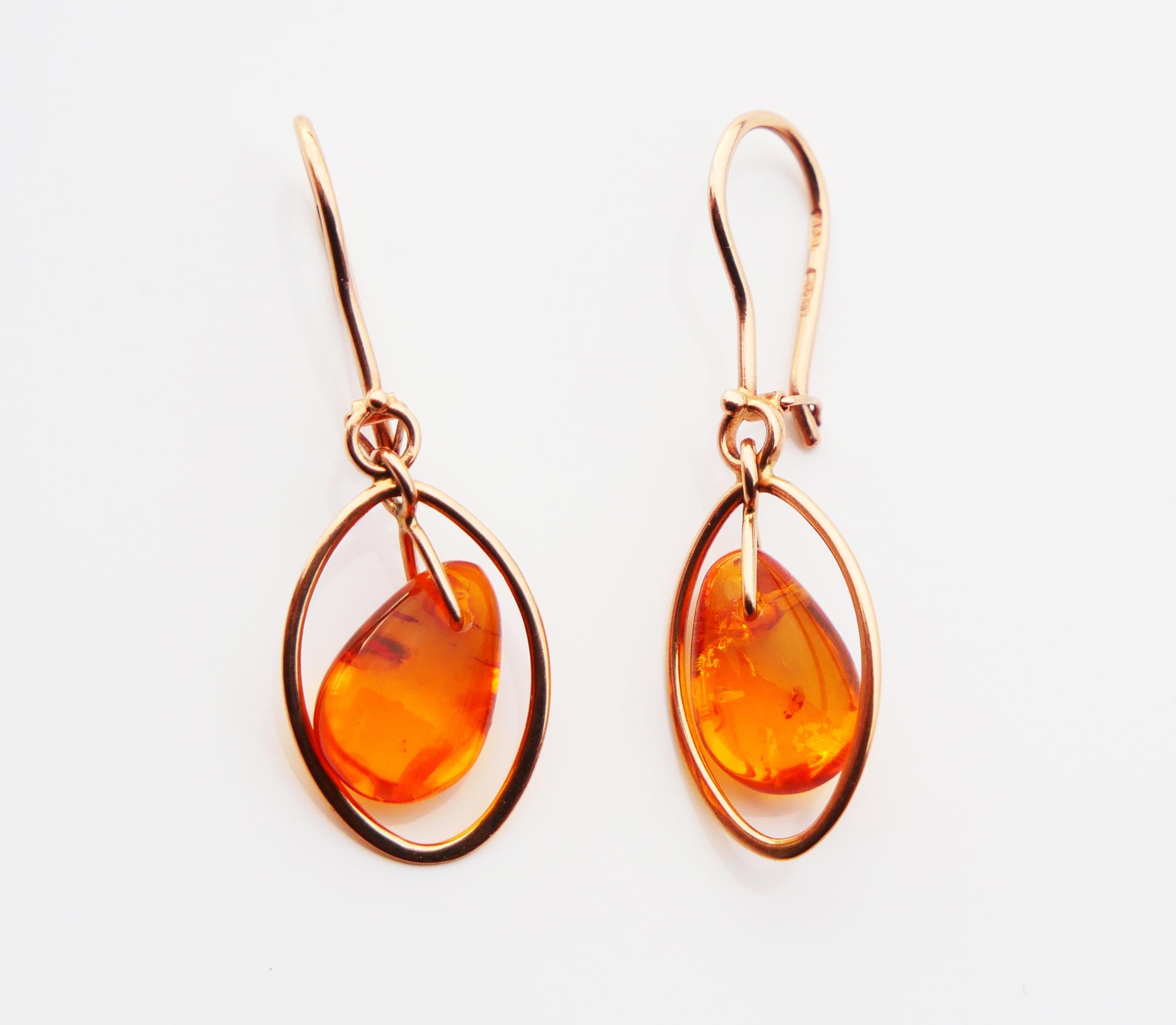 1988 USSR Russian Earrings Amber solid 14K Rose Gold / 2.7 gr For Sale 4