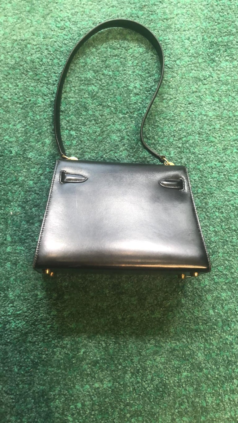 HERMÈS Black Box Calf Leather Vintage Mini Kelly 20cm