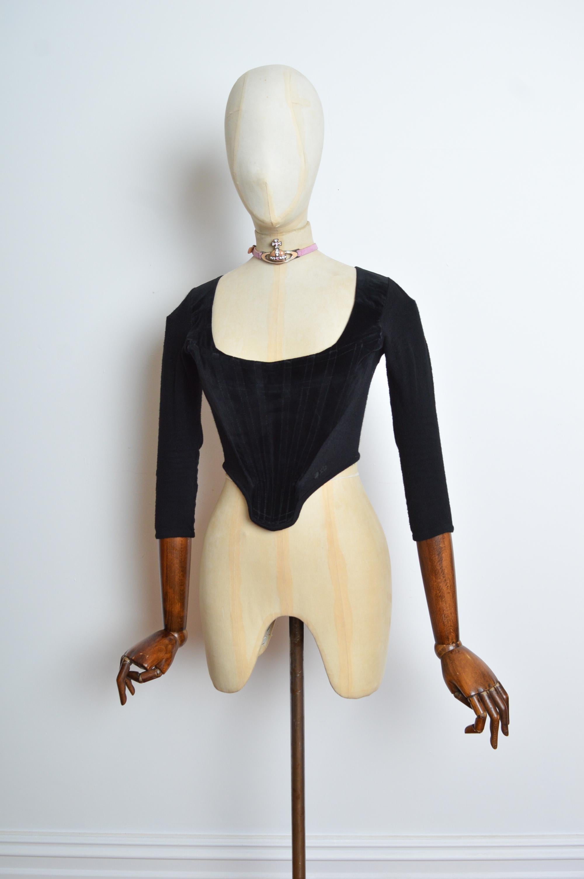 Beige 1988 Vivienne Westwood Black Velvet and Jersey long sleeve corset - Bustier For Sale
