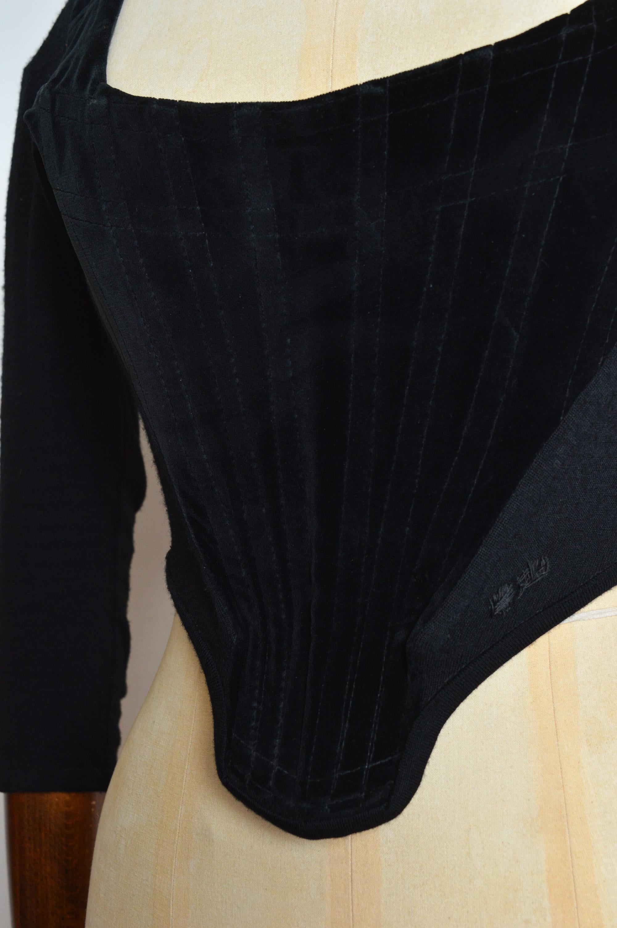 1988 Vivienne Westwood Black Velvet and Jersey long sleeve corset - Bustier In Fair Condition For Sale In Sheffield, GB