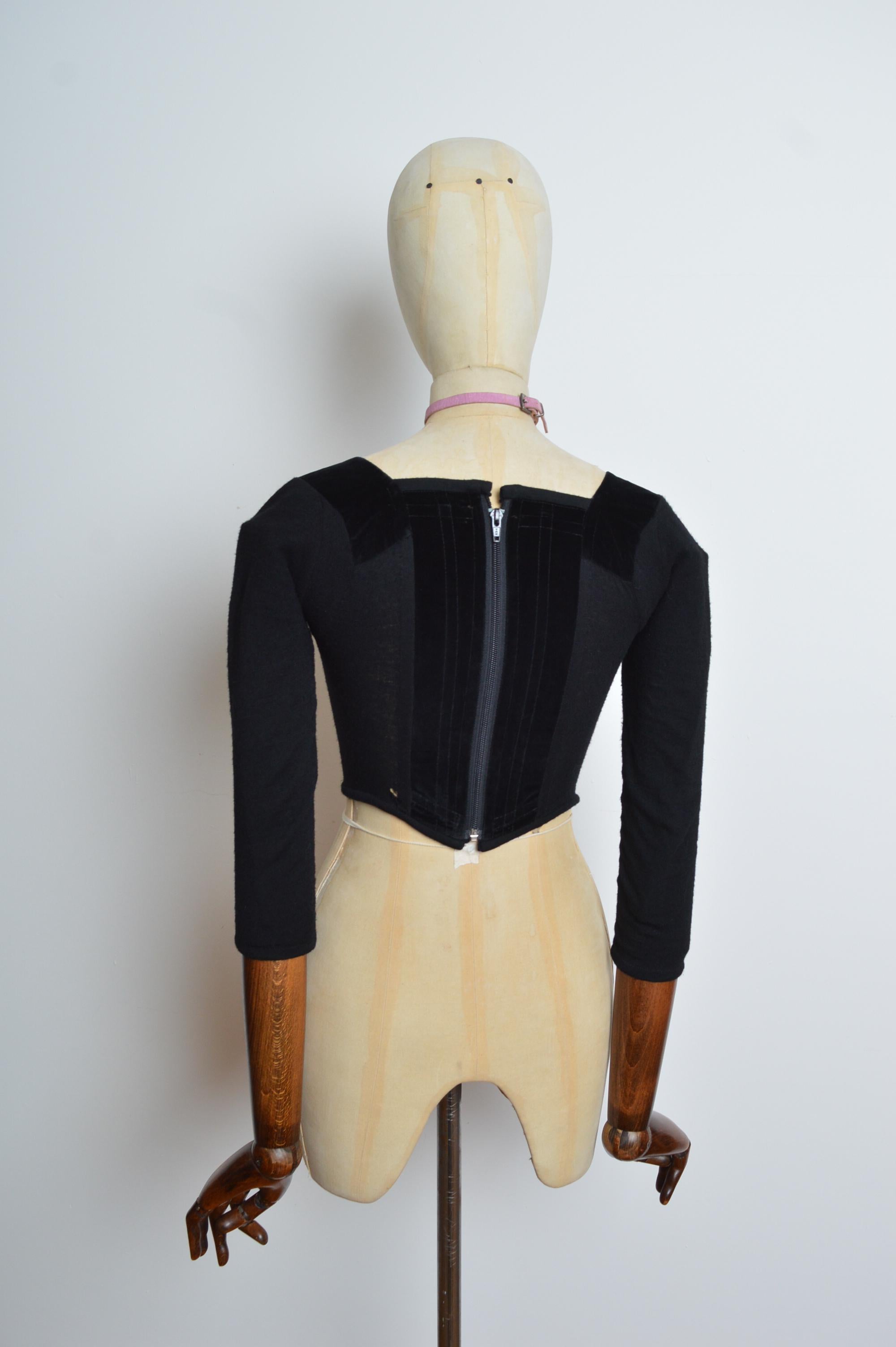 1988 Vivienne Westwood Black Velvet and Jersey long sleeve corset - Bustier For Sale 2
