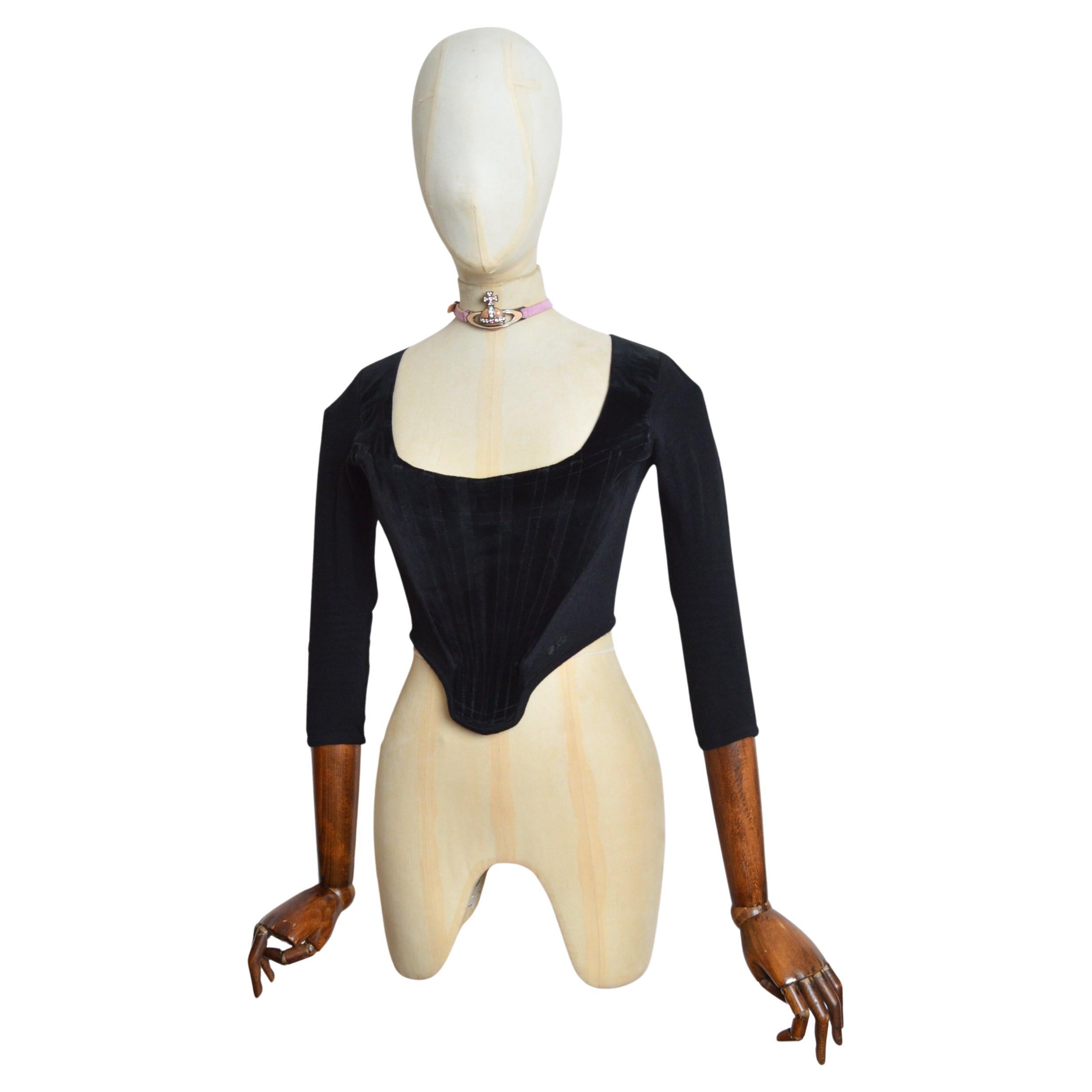 1988 Vivienne Westwood Black Velvet and Jersey long sleeve corset - Bustier For Sale