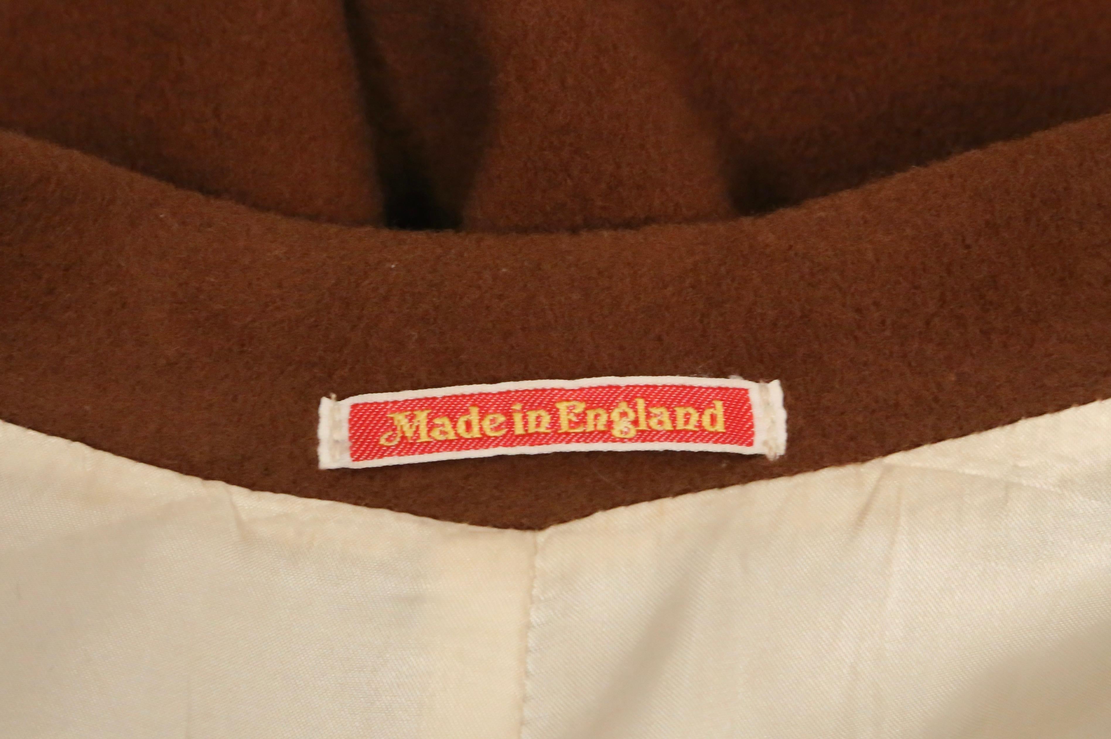 1988 VIVIENNE WESTWOOD 'Time Machine'  cinnabar brown wool coat For Sale 3