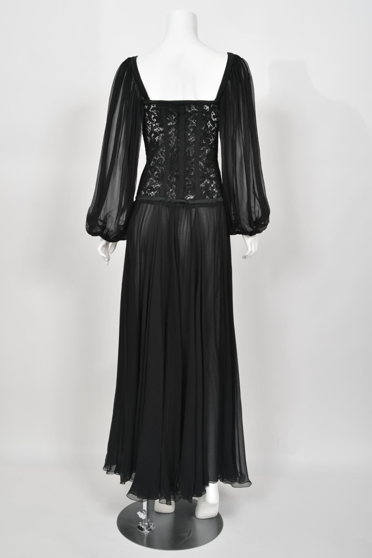 1988 Yves Saint Laurent Documented Black Sheer Silk & Boned Lace Bustier Dress 13