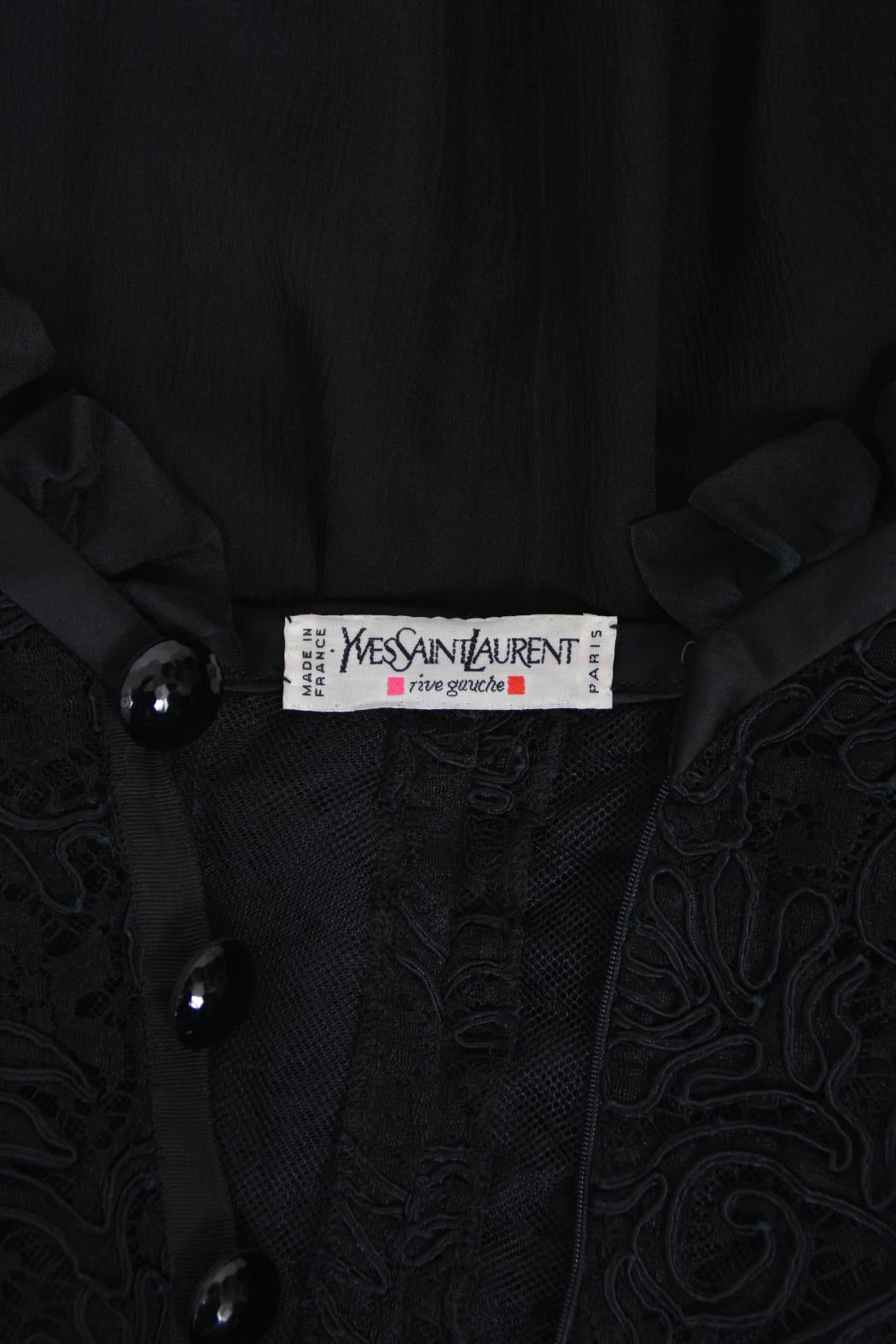 1988 Yves Saint Laurent Documented Black Sheer Silk & Boned Lace Bustier Dress 16