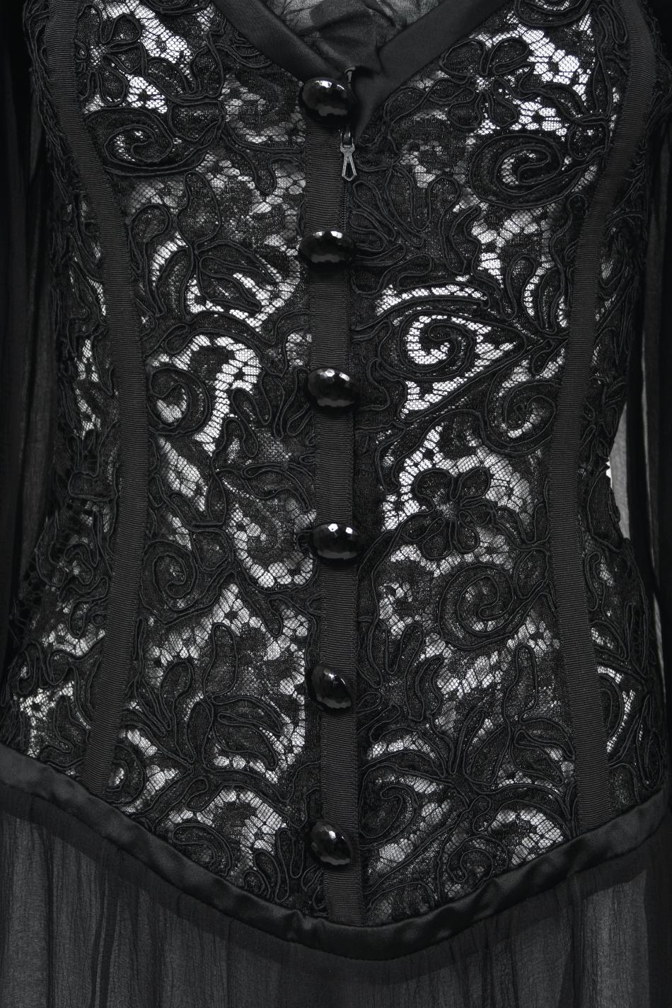 1988 Yves Saint Laurent Documented Black Sheer Silk & Boned Lace Bustier Dress 5
