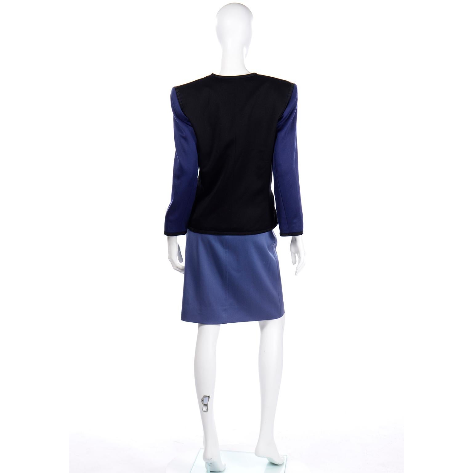 1988 Yves Saint Laurent Vintage Wool Color Block Runway Jacket W 2 Color Skirts 2