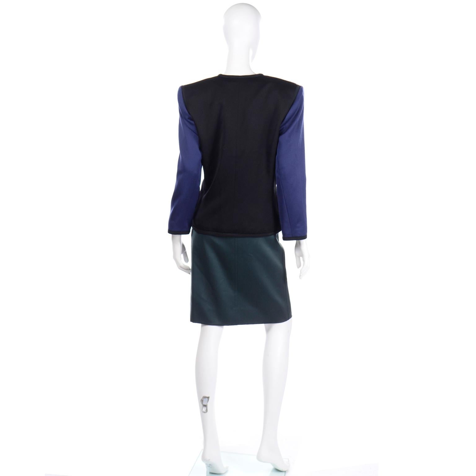 1988 Yves Saint Laurent Vintage Wool Color Block Runway Jacket W 2 Color Skirts 3