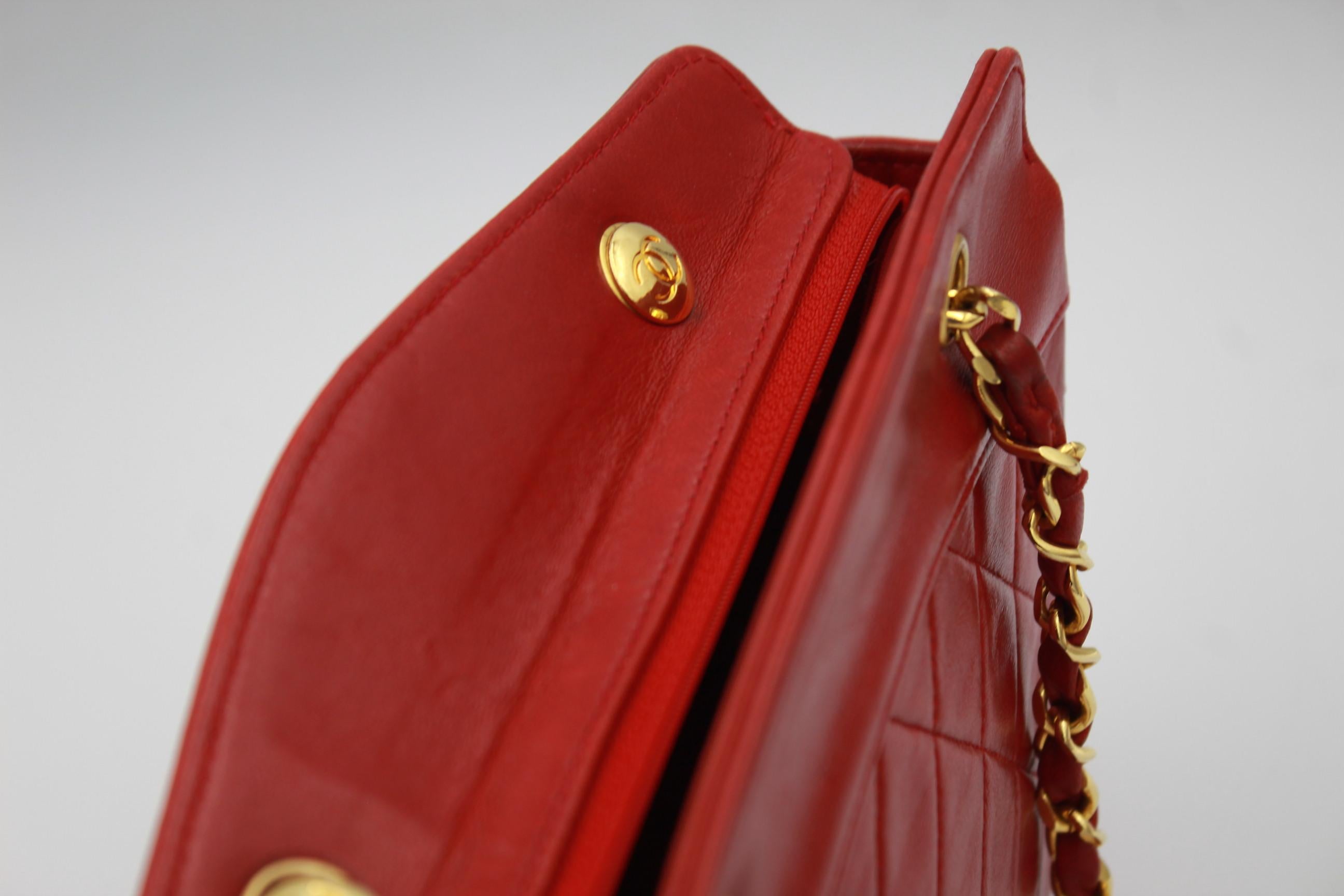 1989-1990 Vintage Mini Chanel Red Lambskin  Quilted Bag  1