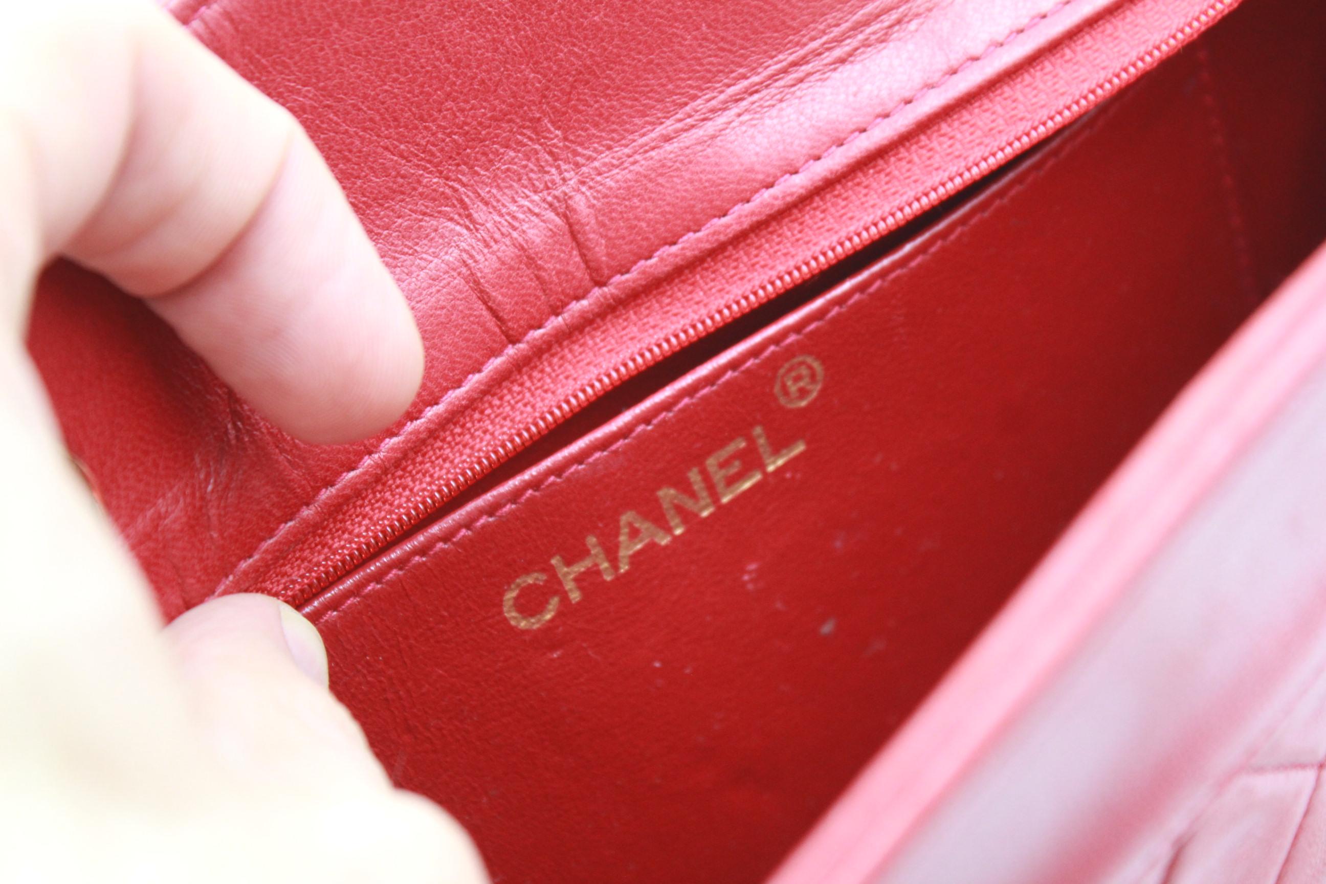 1989-1990 Vintage Mini Chanel Red Lambskin  Quilted Bag  3
