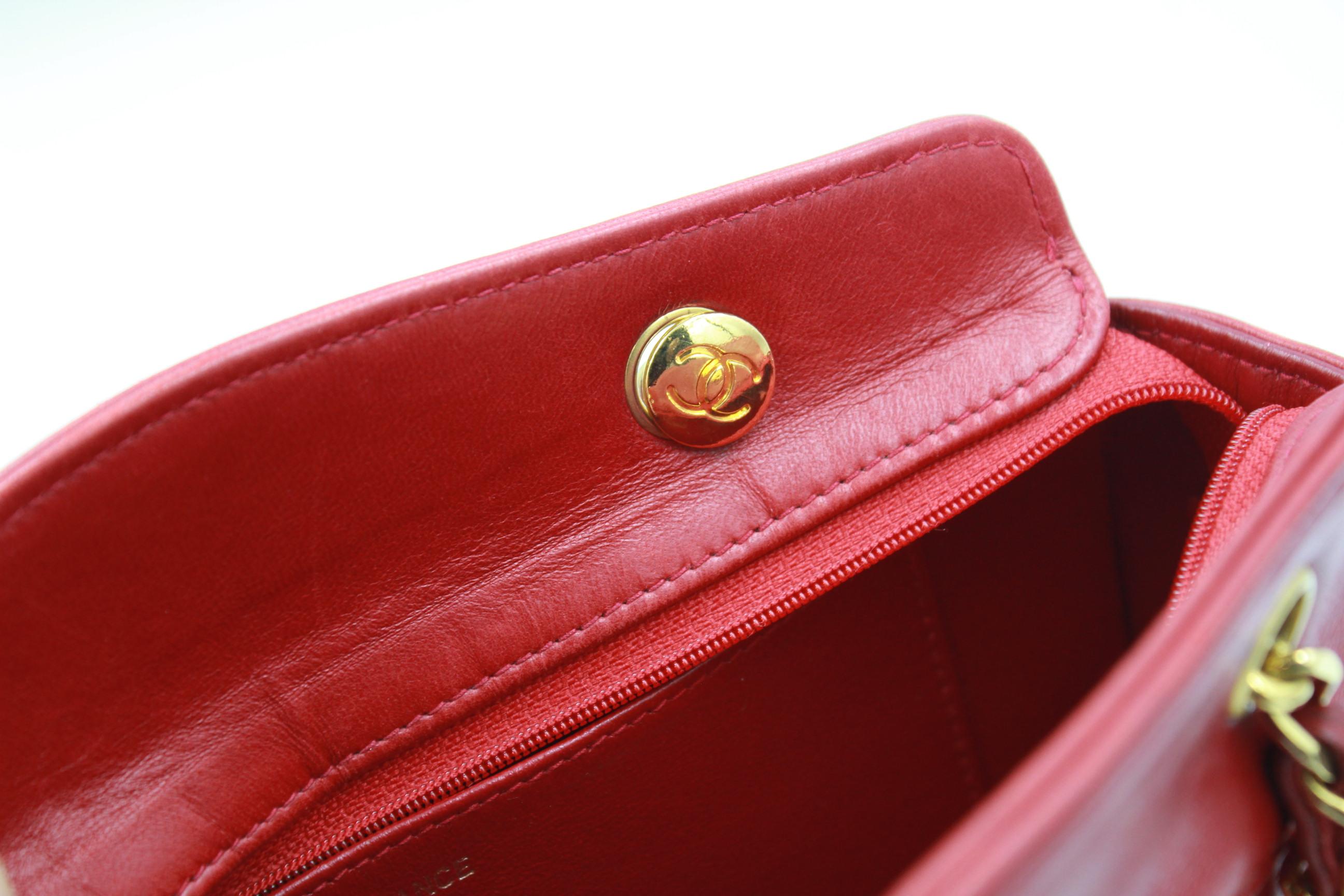 1989-1990 Vintage Mini Chanel Red Lambskin  Quilted Bag  5