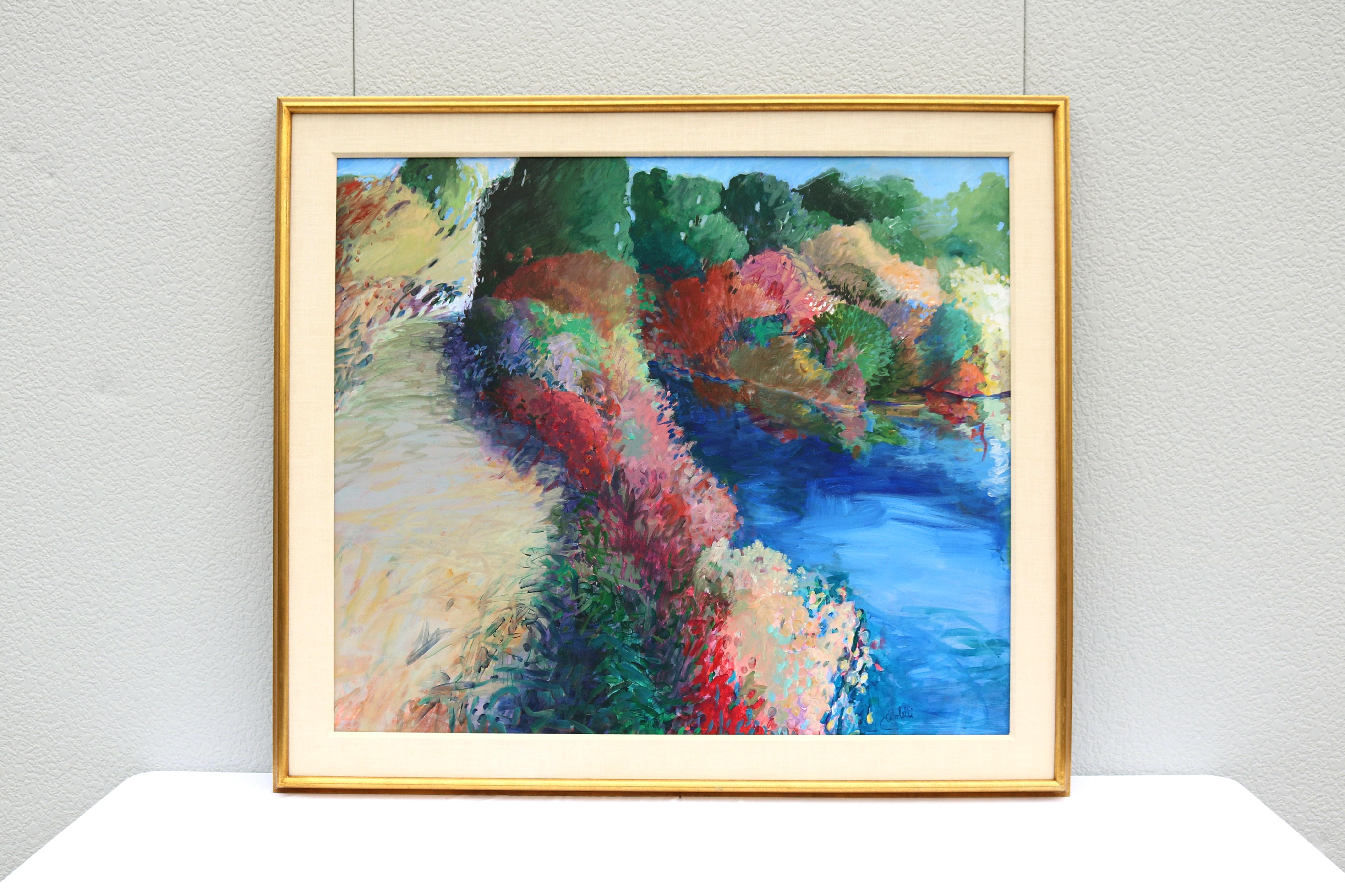 Fabulous 1989 (the way III) landscape original one-of-a-kind acrylic painting on linen canvas by artist Alberta Cifolelli.
Hand signed by the artist on the lower right front and titled on the back.
