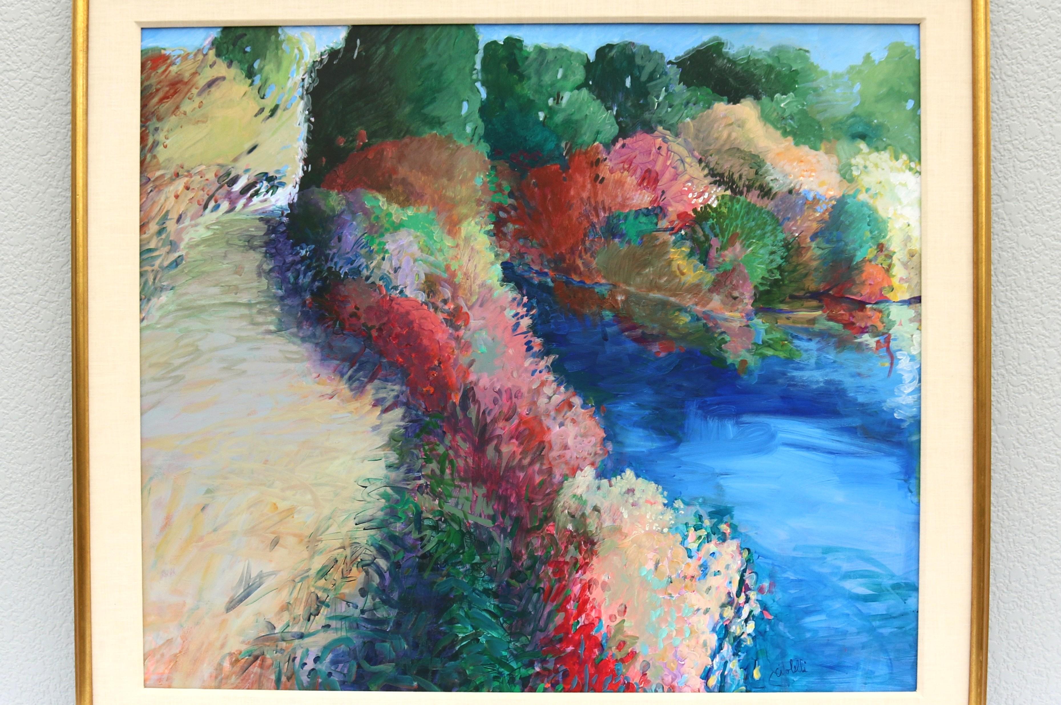 American 1989 Alberta Cifolelli the Way Landscape Painting Acrylic on Linen One-of-a-Kind For Sale