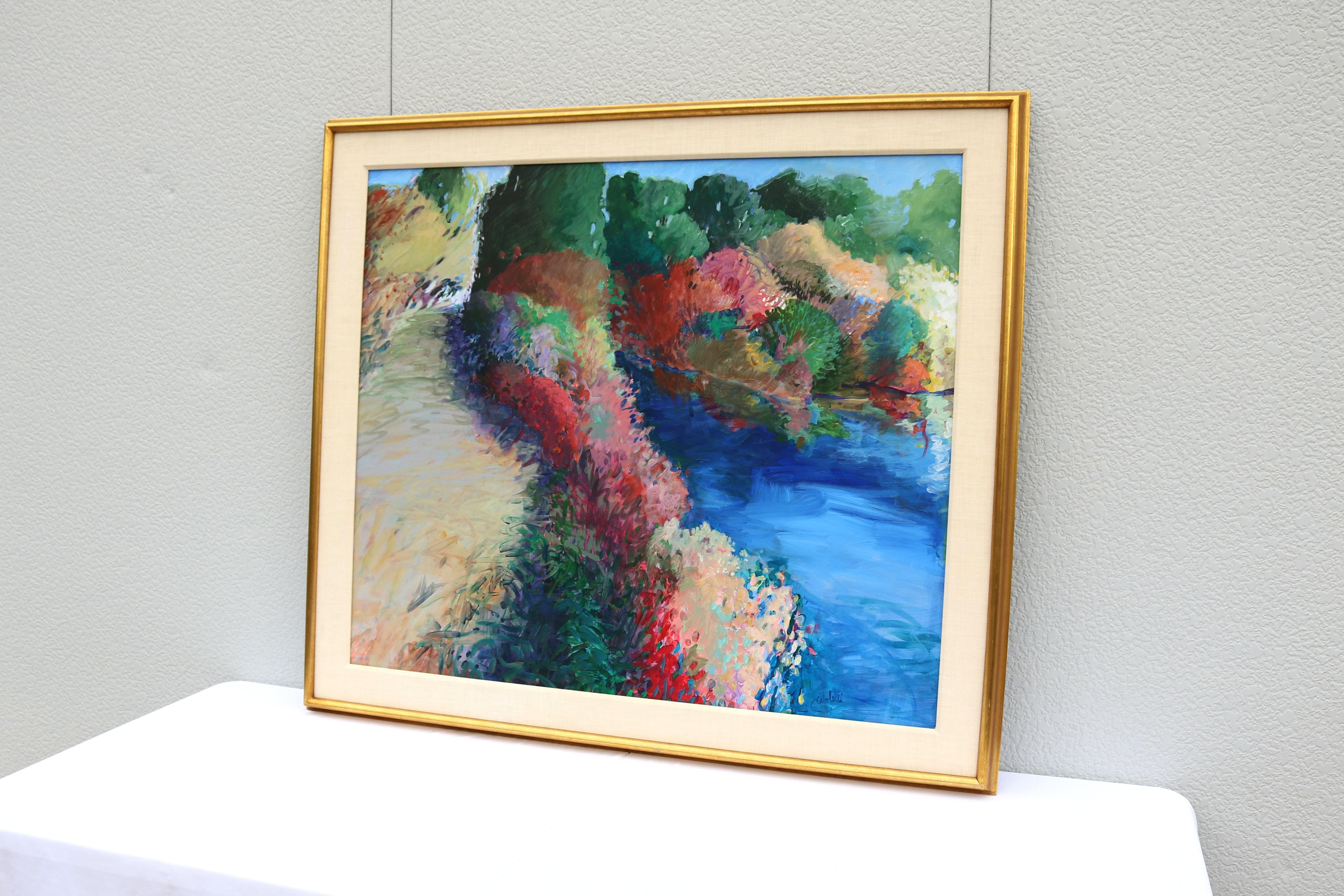 Gilt 1989 Alberta Cifolelli the Way Landscape Painting Acrylic on Linen One-of-a-Kind For Sale