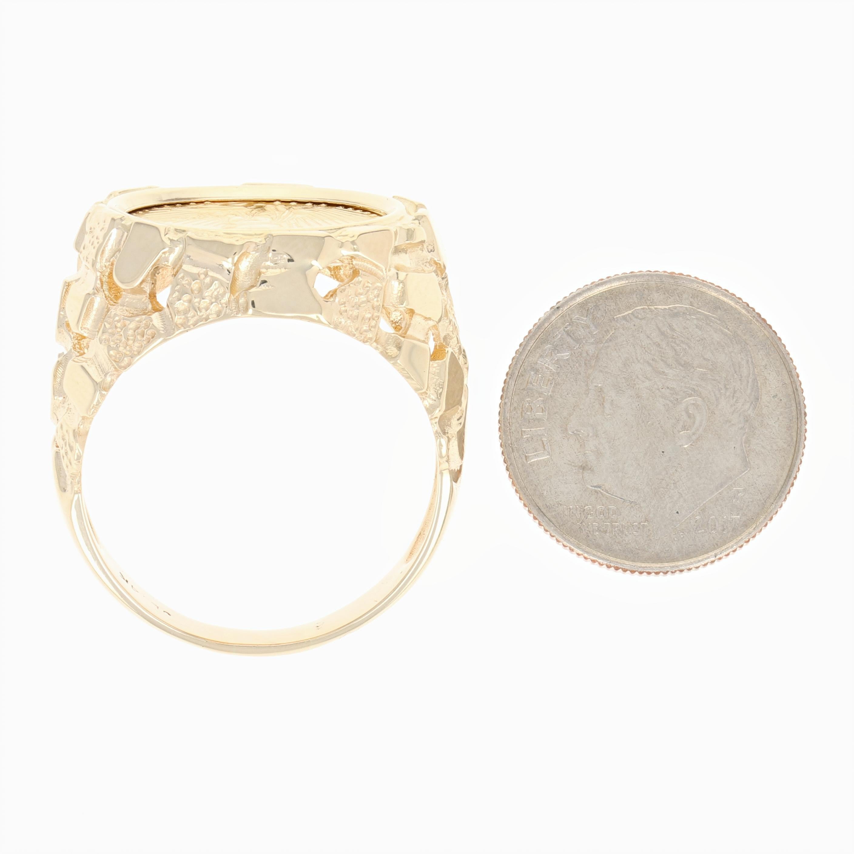 1989 American Eagle $5 Coin Ring, 14k and 22 Karat Gold 1/10 oz. Nugget Texture In Excellent Condition In Greensboro, NC