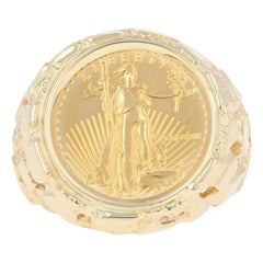 1989 American Eagle $5 Coin Ring, 14k and 22 Karat Gold 1/10 oz. Nugget Texture