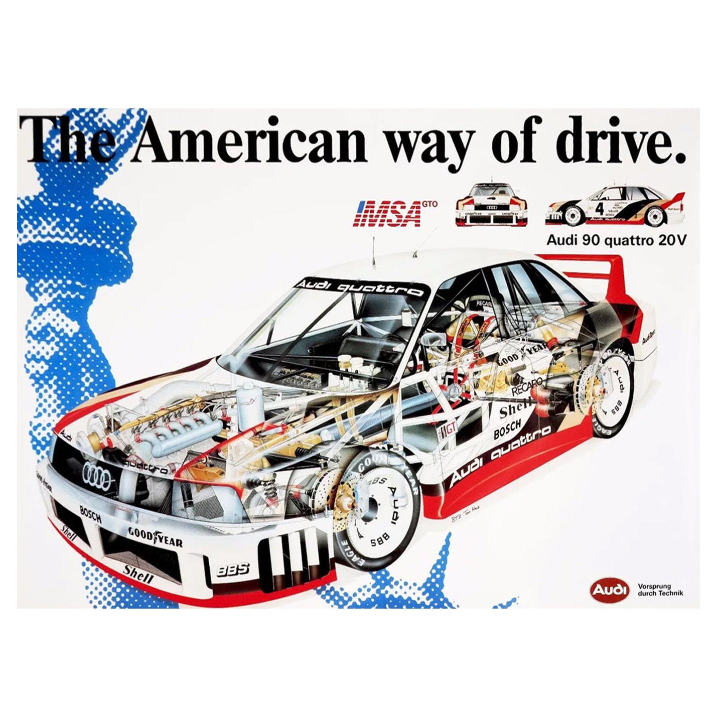 1989 Audi IMSA 90 - The American Way of Drive Poster originale d
epoca
