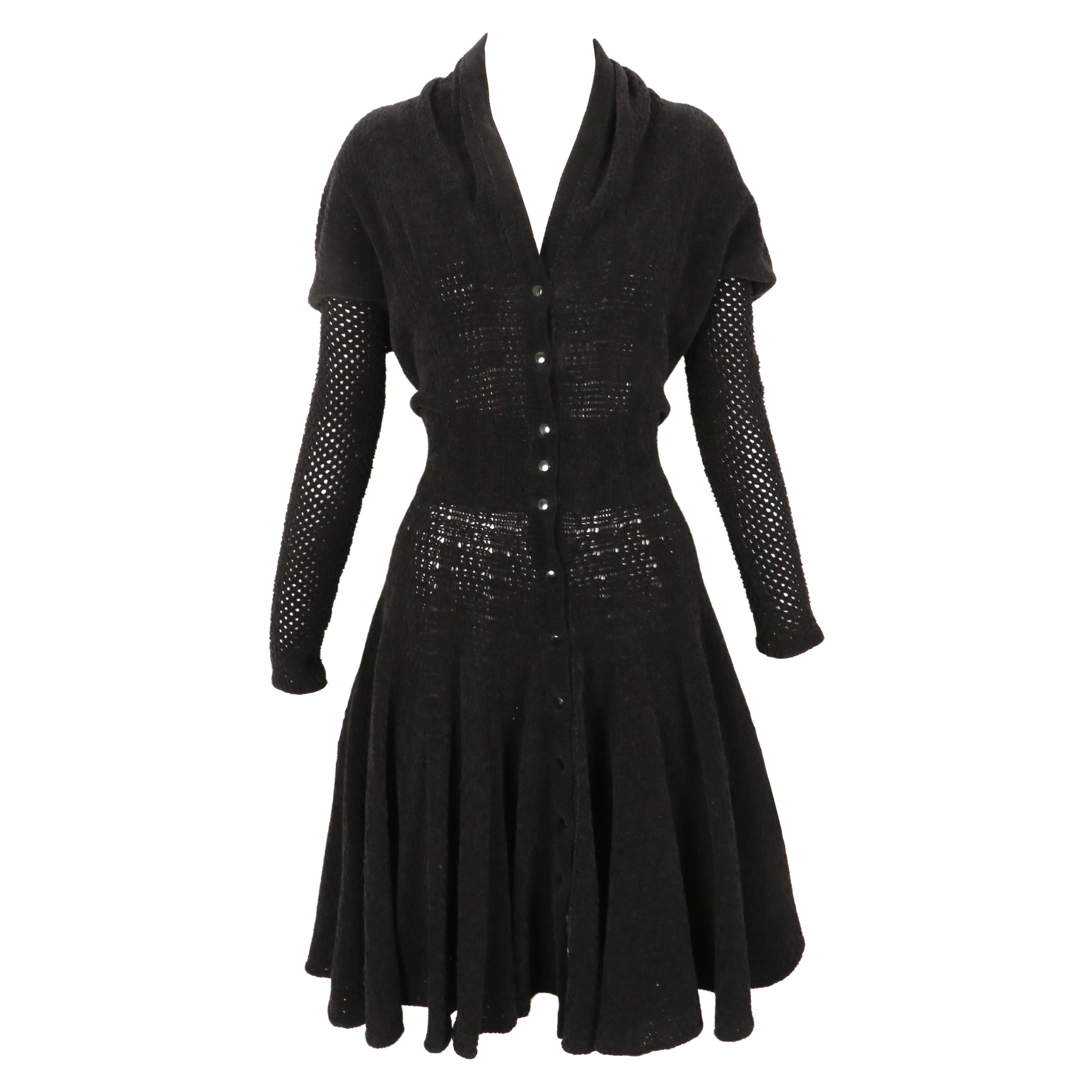 1989 AZZEDINE ALAIA abito nero in ciniglia RUNWAY