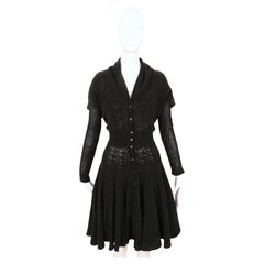1989 AZZEDINE ALAIA abito nero in ciniglia RUNWAY