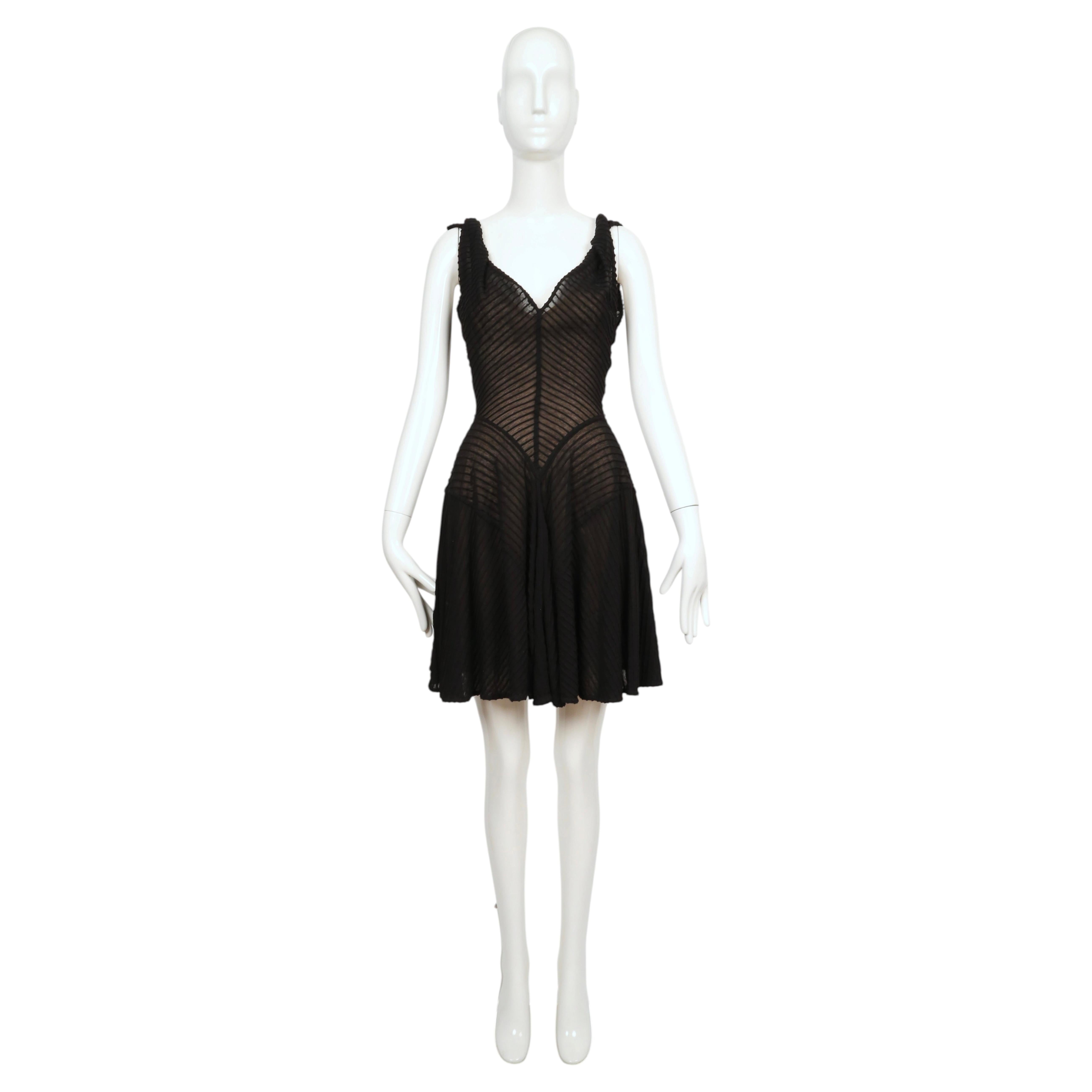 1989 AZZEDINE ALAIA black ribbed RUNWAY dress with full skirt
