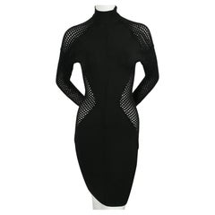 1989 AZZEDINE ALAIA black RUNWAY dress with sheer chenille panels