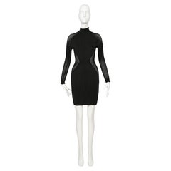 1989 AZZEDINE ALAIA black RUNWAY dress with sheer chenille panels