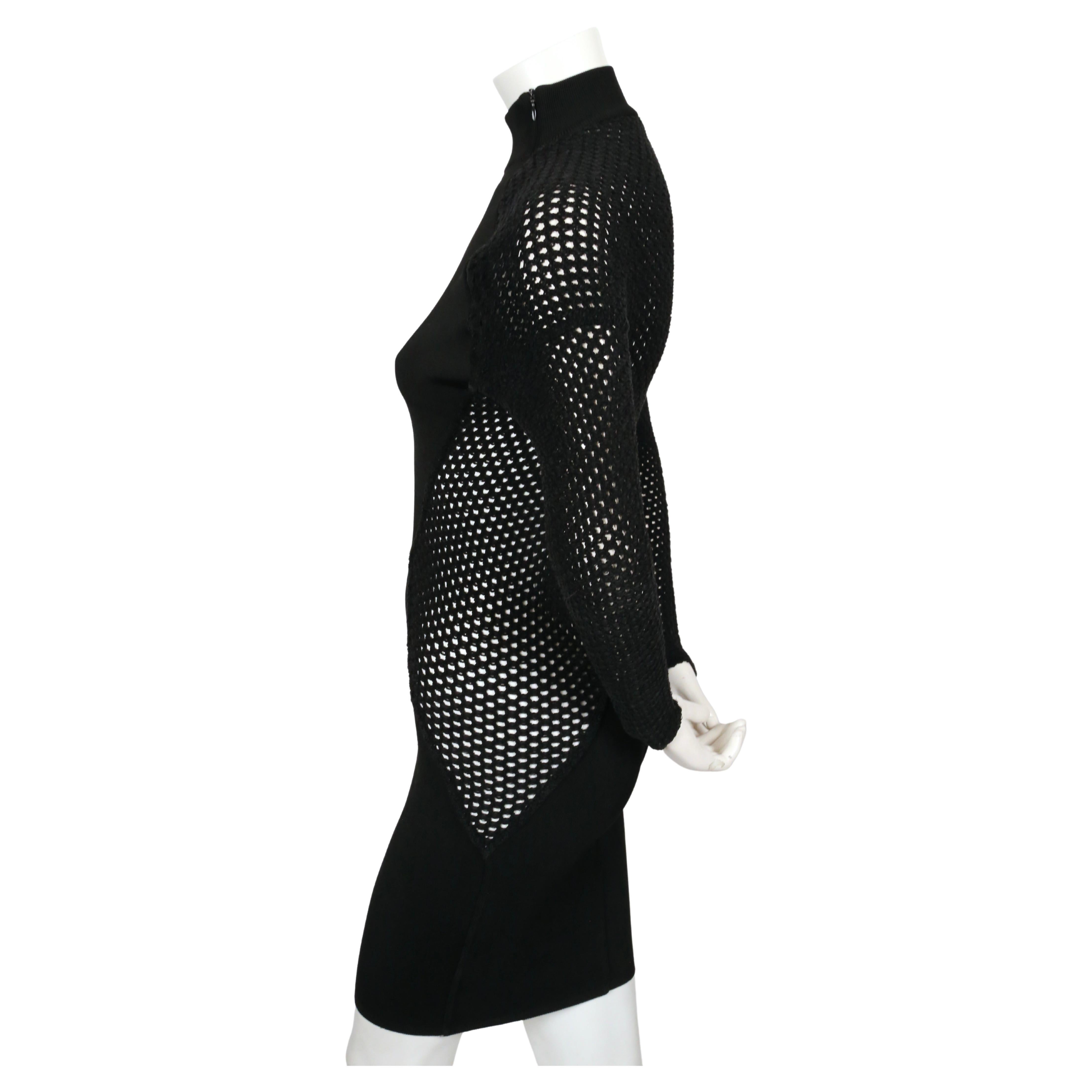 1989 AZZEDINE ALAIA black RUNWAY dress with sheer chenille panels In Good Condition For Sale In San Fransisco, CA