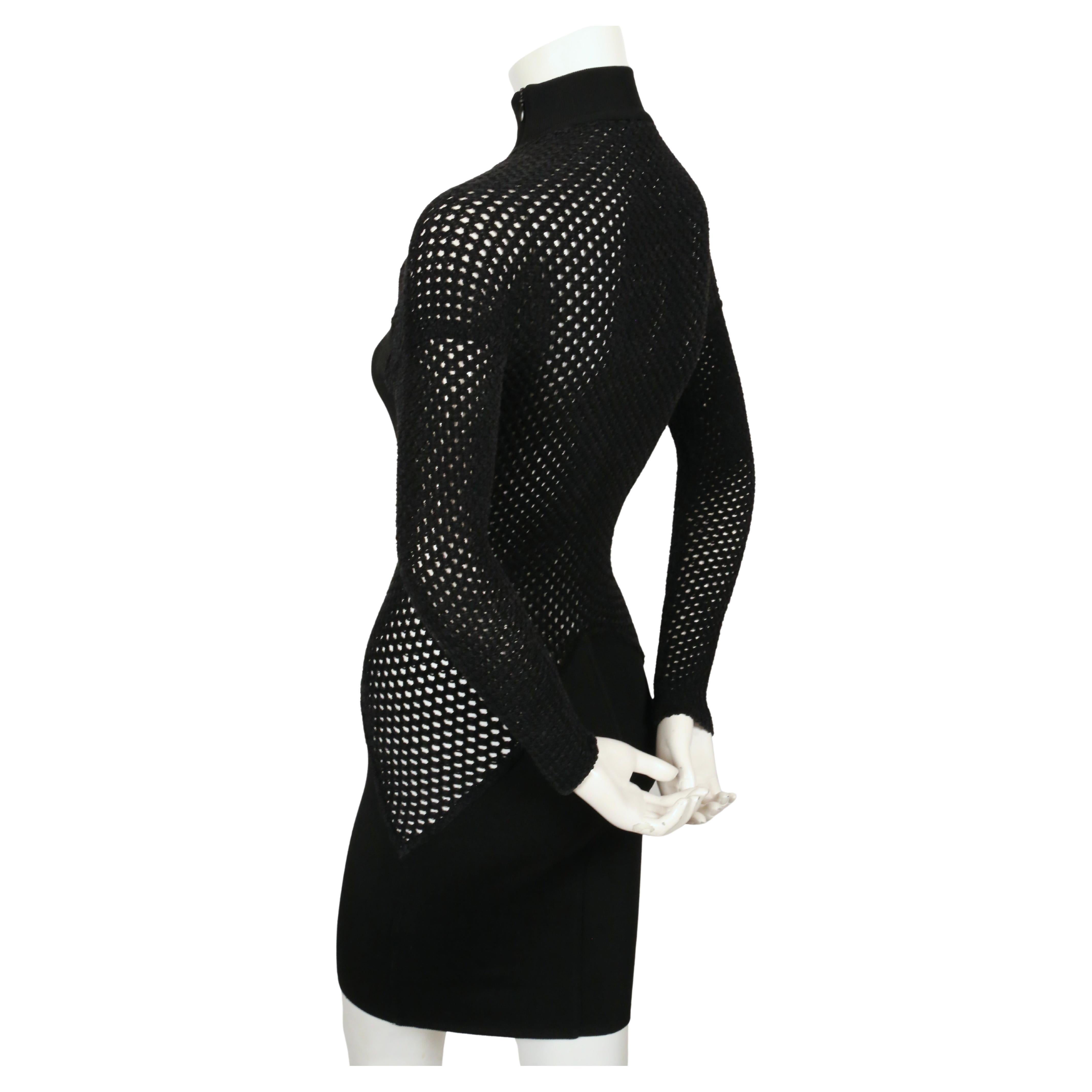 Women's or Men's 1989 AZZEDINE ALAIA black RUNWAY dress with sheer chenille panels For Sale