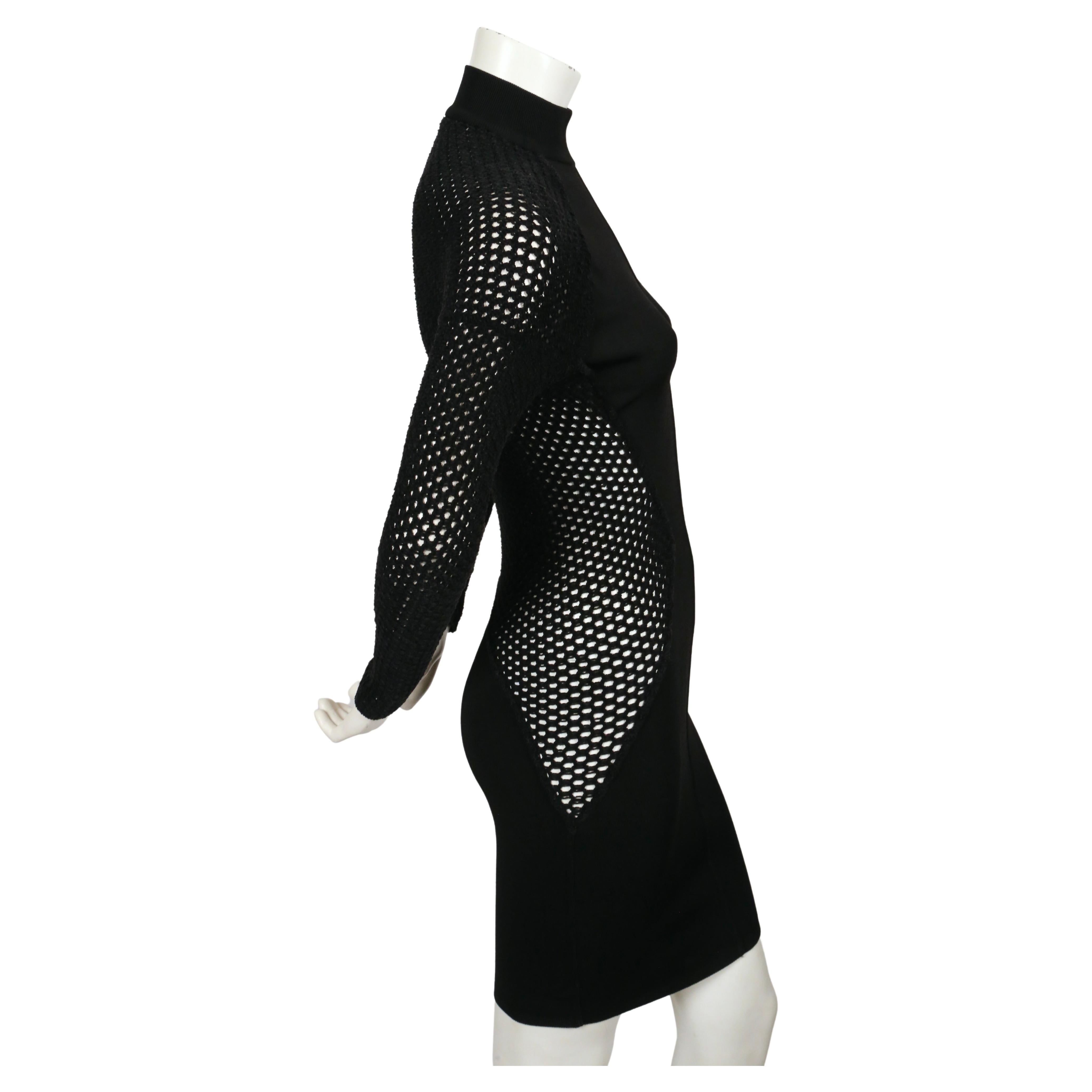 1989 AZZEDINE ALAIA black RUNWAY dress with sheer chenille panels For Sale 1