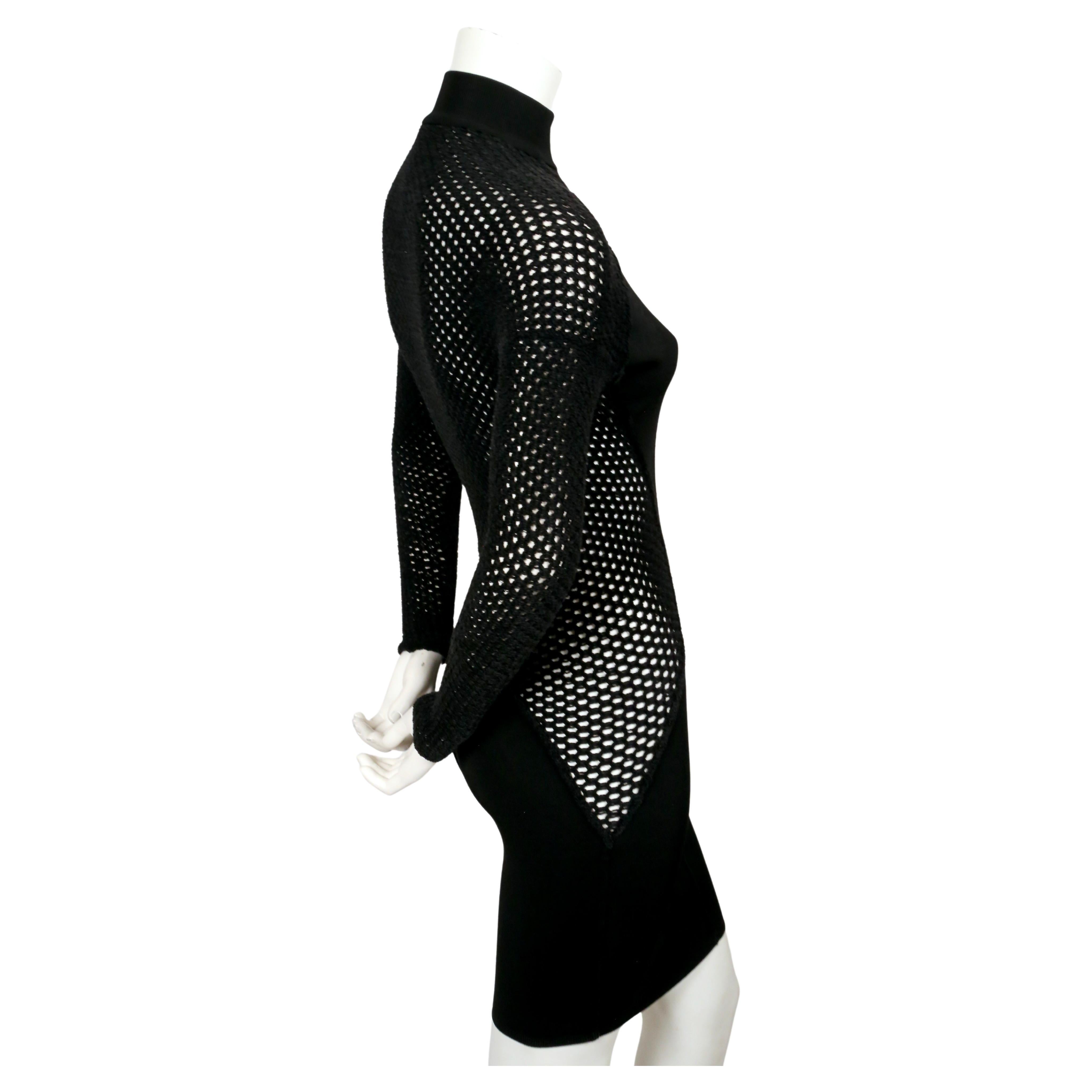 1989 AZZEDINE ALAIA black RUNWAY dress with sheer chenille panels For Sale 2