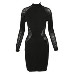 1989 AZZEDINE ALAIA black RUNWAY dress with sheer chenille panels