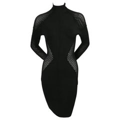 1989 AZZEDINE ALAIA black RUNWAY dress with sheer chenille panels