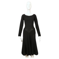 1989 AZZEDINE ALAIA semi-sheer black ribbed dress with ruched back