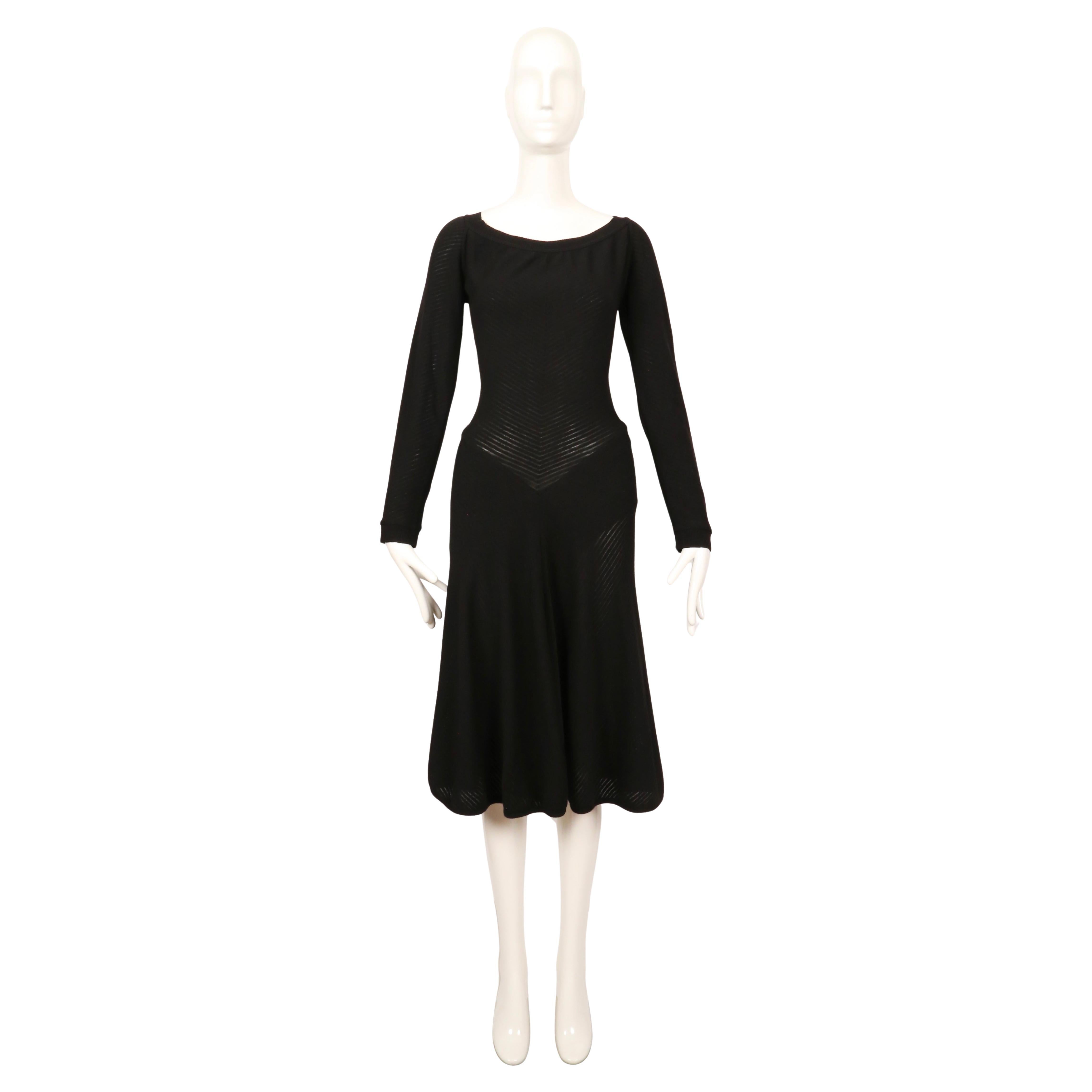 Black 1989 AZZEDINE ALAIA semi-sheer black ribbed dress with ruched back For Sale