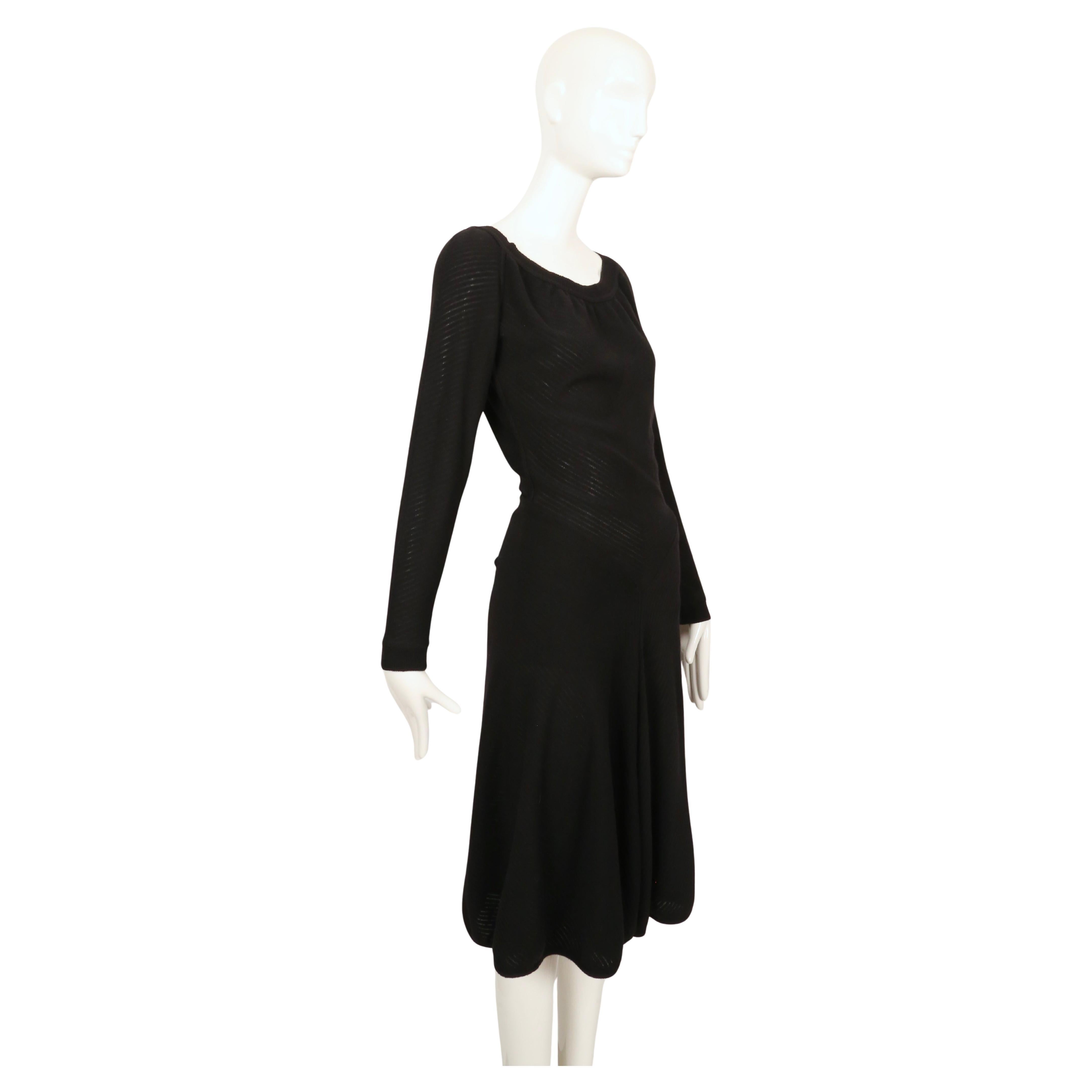 1989 AZZEDINE ALAIA semi-sheer black ribbed dress with ruched back In Good Condition For Sale In San Fransisco, CA