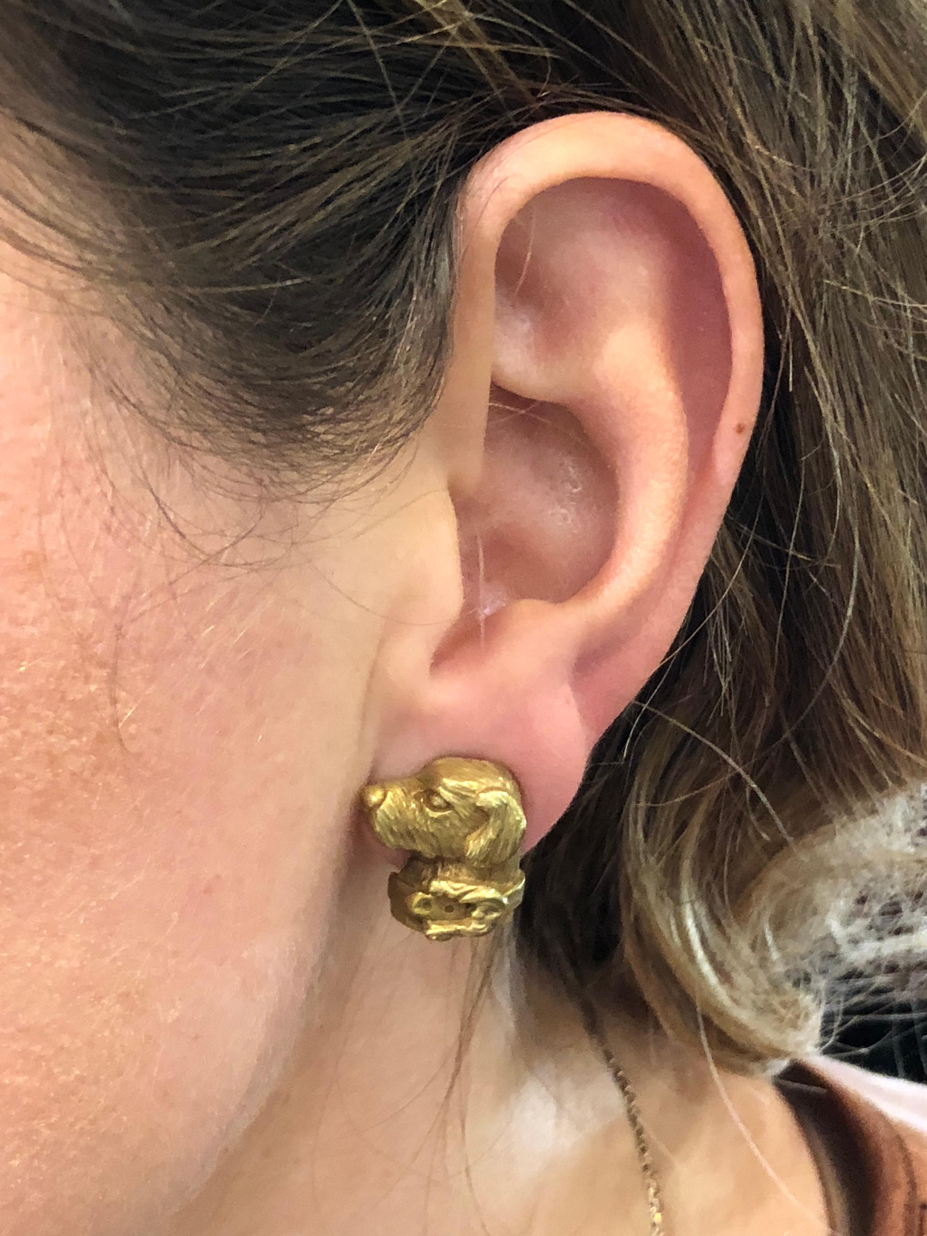 1989 Barry Kieselstein Cord Labrador Retriever Yellow Gold Earrings In Excellent Condition In Greenwich, CT
