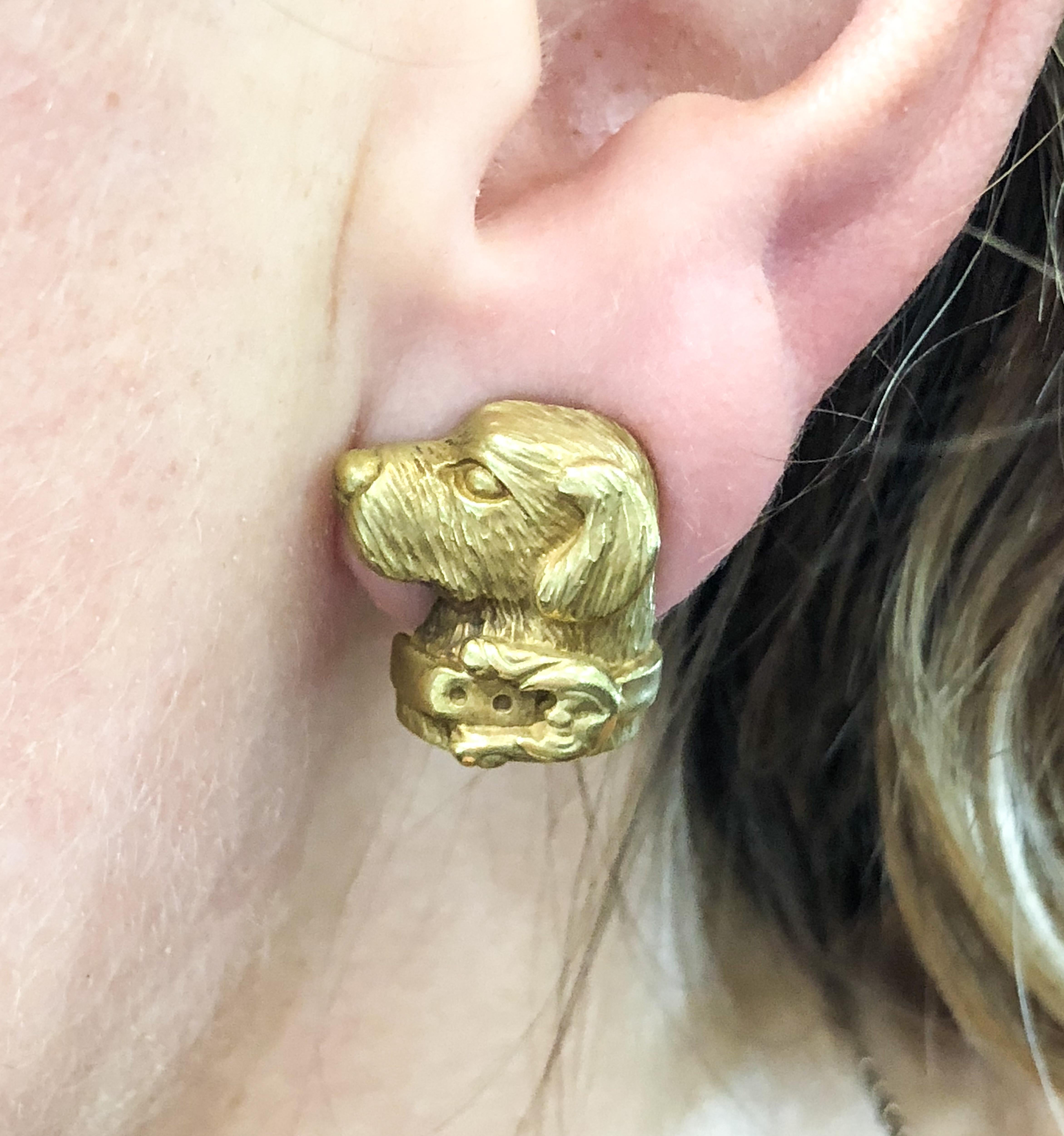 Women's 1989 Barry Kieselstein Cord Labrador Retriever Yellow Gold Earrings