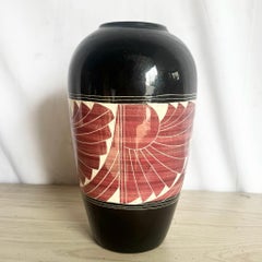 1989 Black and White and Red Sgraffito Pottery Vase by the Curras Brothers