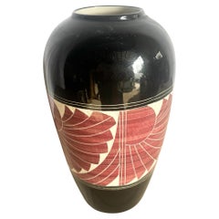 1989 Black and White and Red Sgraffito Pottery Vase by the Curras Brothers