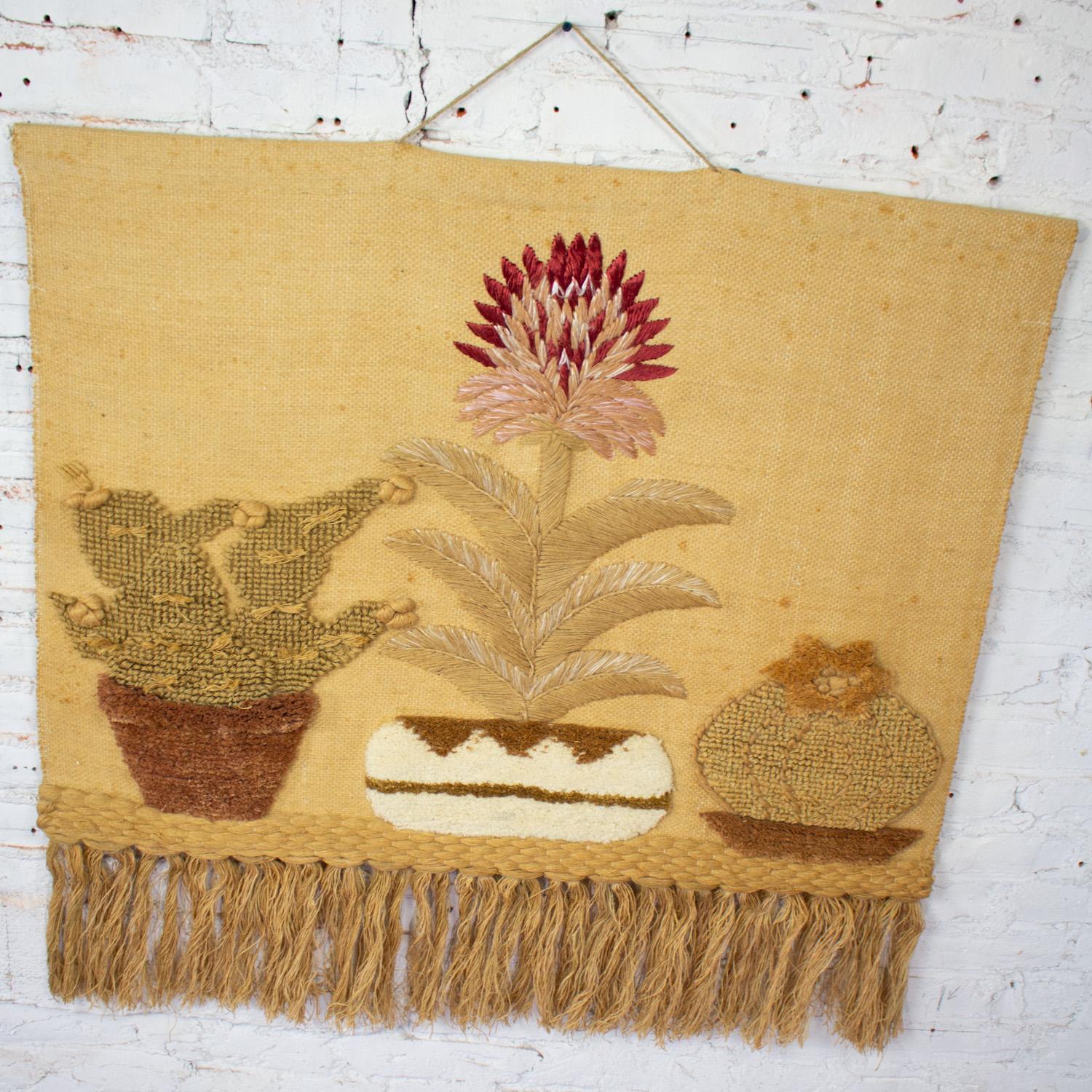 1989 Bohemian Macrame Textile I.C.A. Cactus Wall Hanging Style of Don Freedman For Sale 3