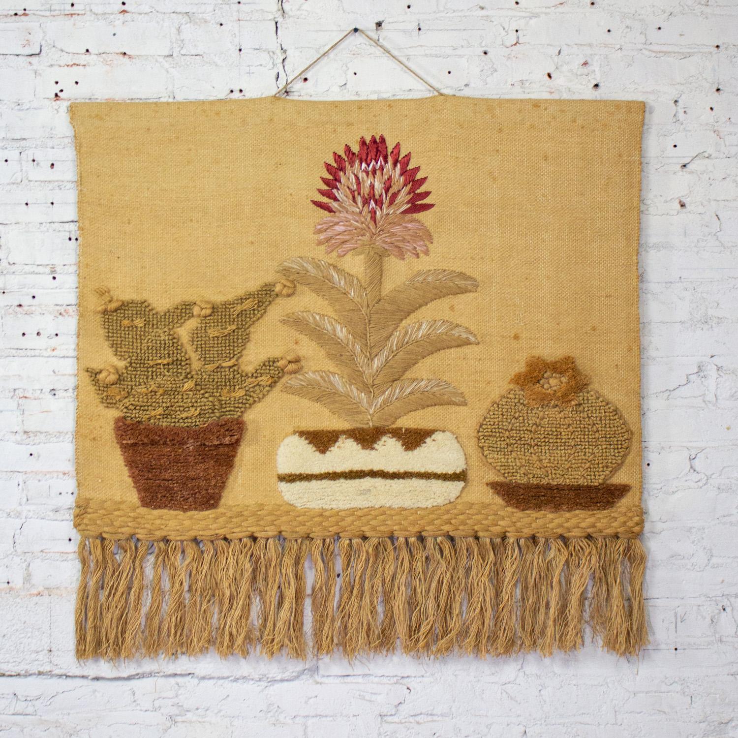 1989 Bohemian Macrame Textile I.C.A. Cactus Wall Hanging Style of Don Freedman For Sale 8