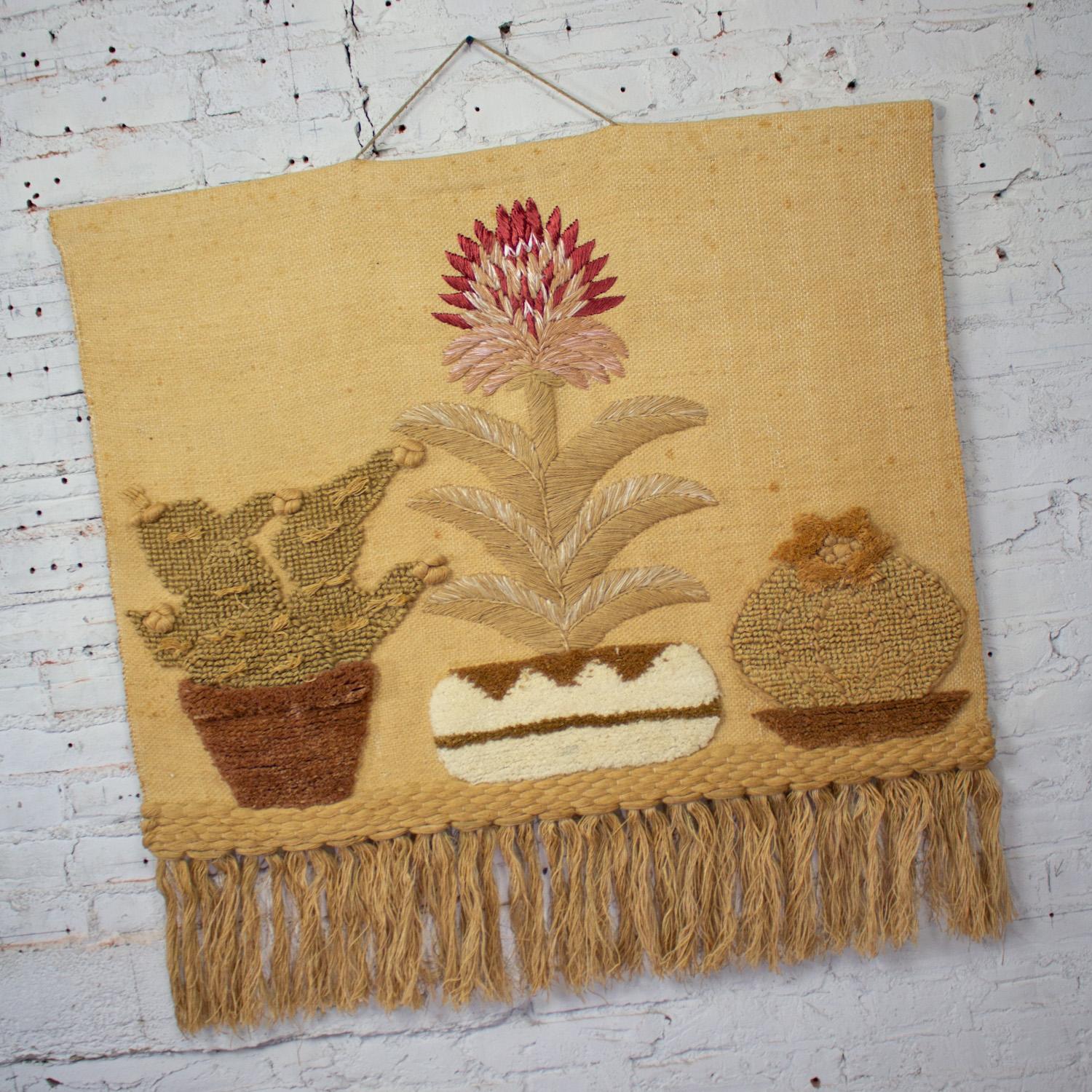 Gorgeous 1989 Bohemian Modern Macrame textile woven I.C.A. cactus wall hanging in the Style of Don Freedman. Beautiful condition, keeping in mind that this is vintage and not new so will have signs of use and wear even if it has been refinished or