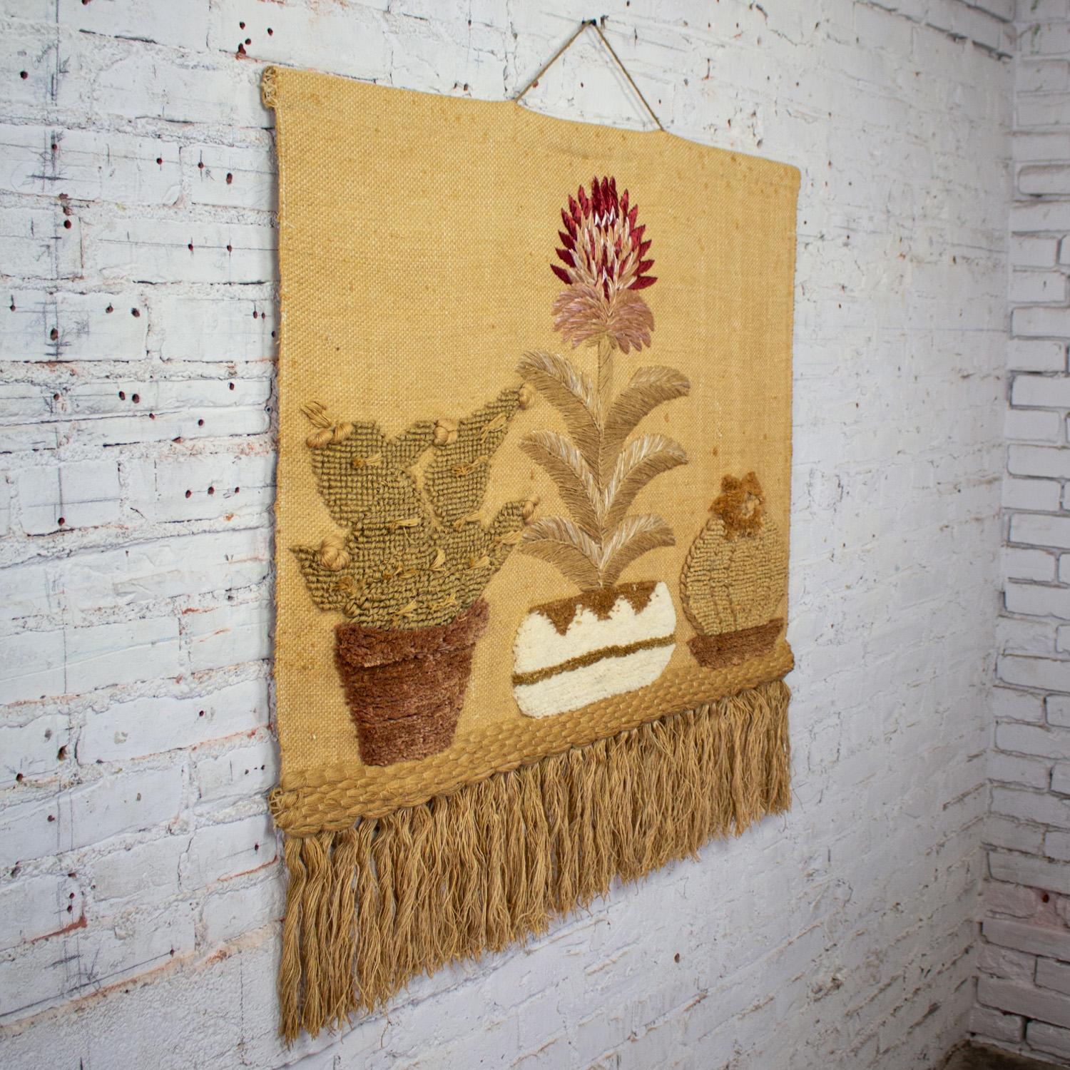 American 1989 Bohemian Macrame Textile I.C.A. Cactus Wall Hanging Style of Don Freedman For Sale