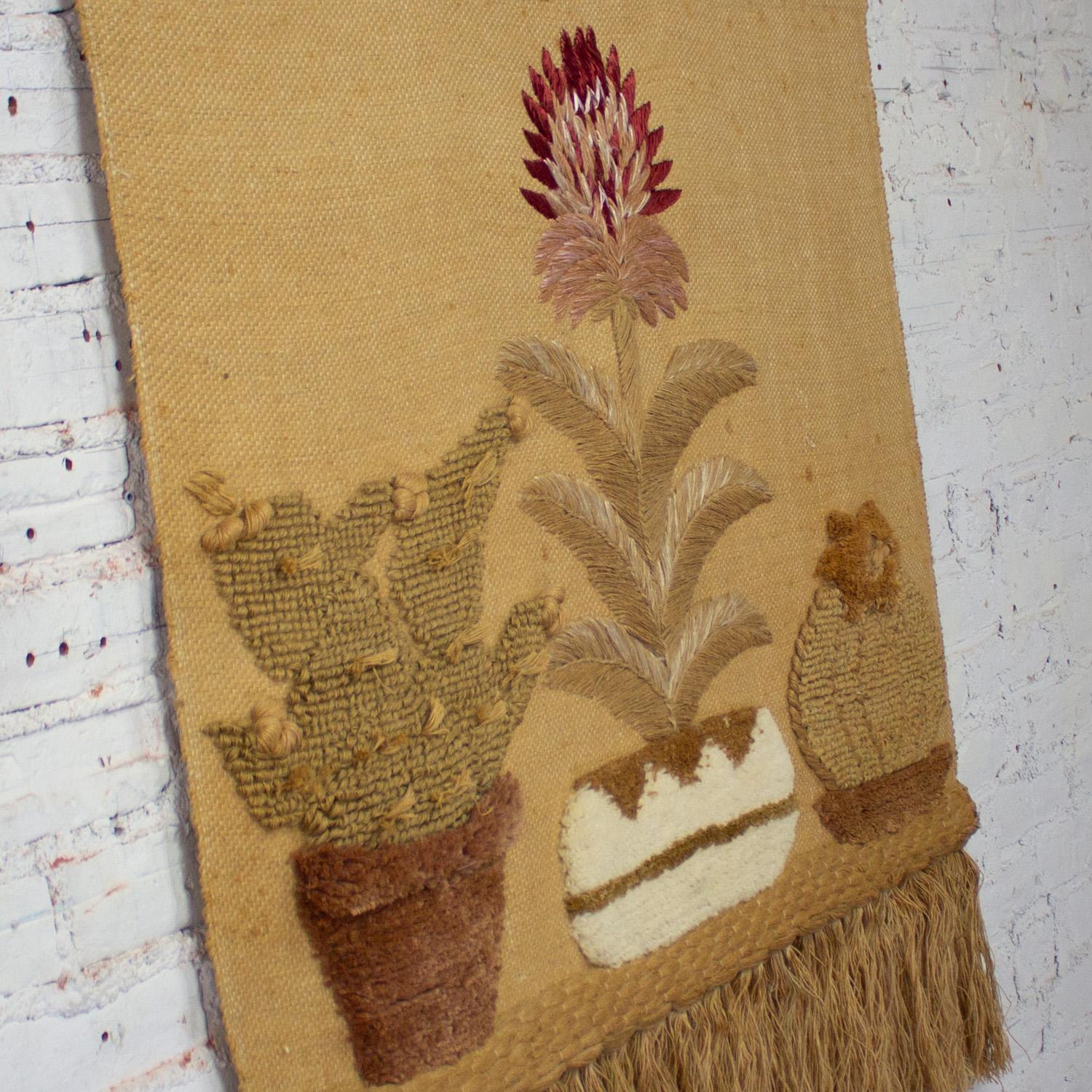 1989 Bohemian Macrame Textile I.C.A. Cactus Wall Hanging Style of Don Freedman In Good Condition For Sale In Topeka, KS