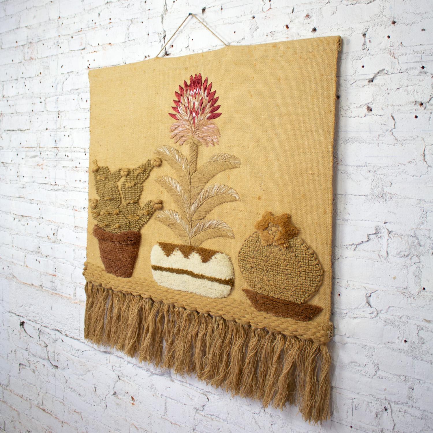 1989 Bohemian Macrame Textile I.C.A. Cactus Wall Hanging Style of Don Freedman For Sale 1