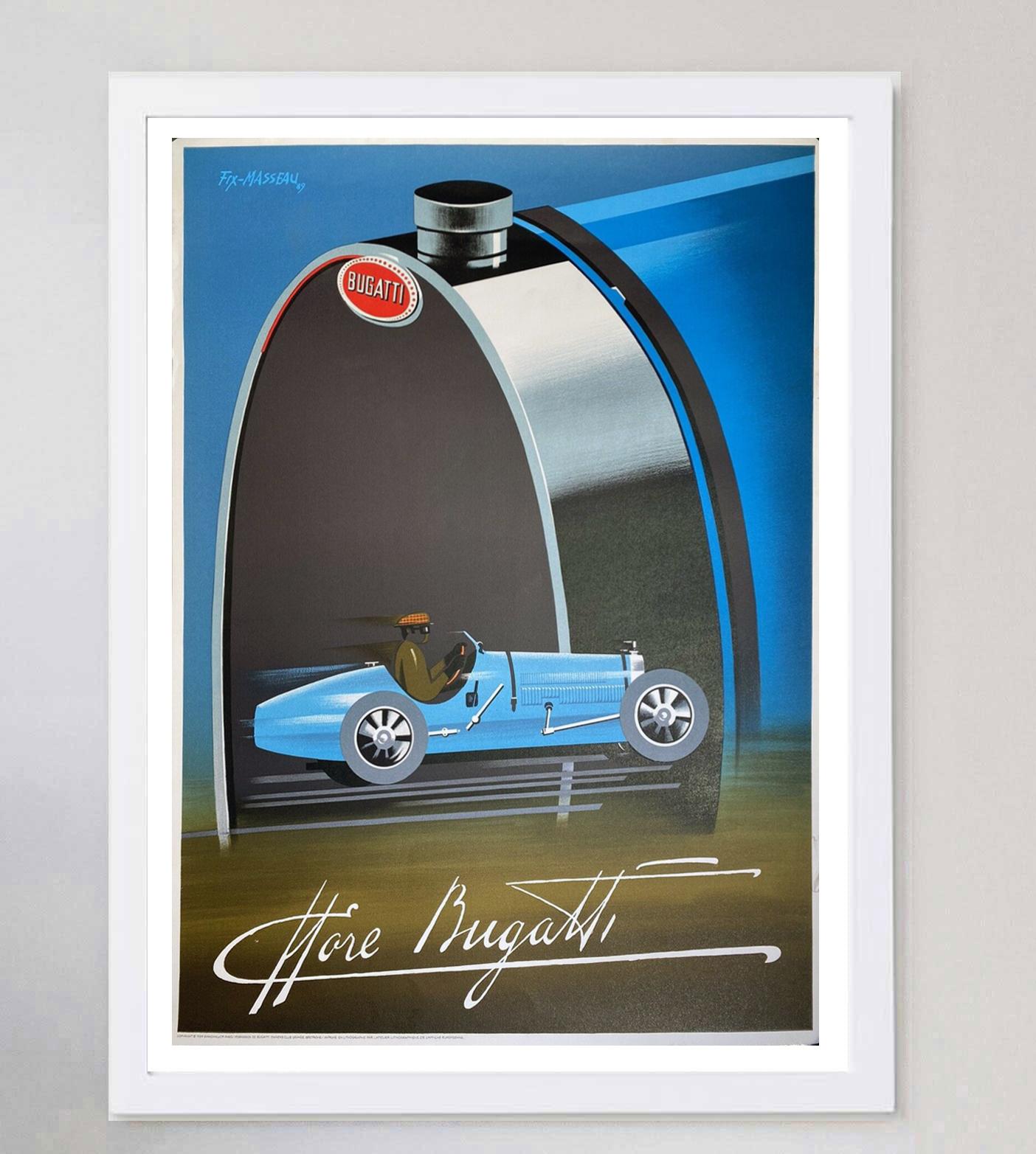 Affiche rétro originale de Bugatti, 1989 Bon état - En vente à Winchester, GB