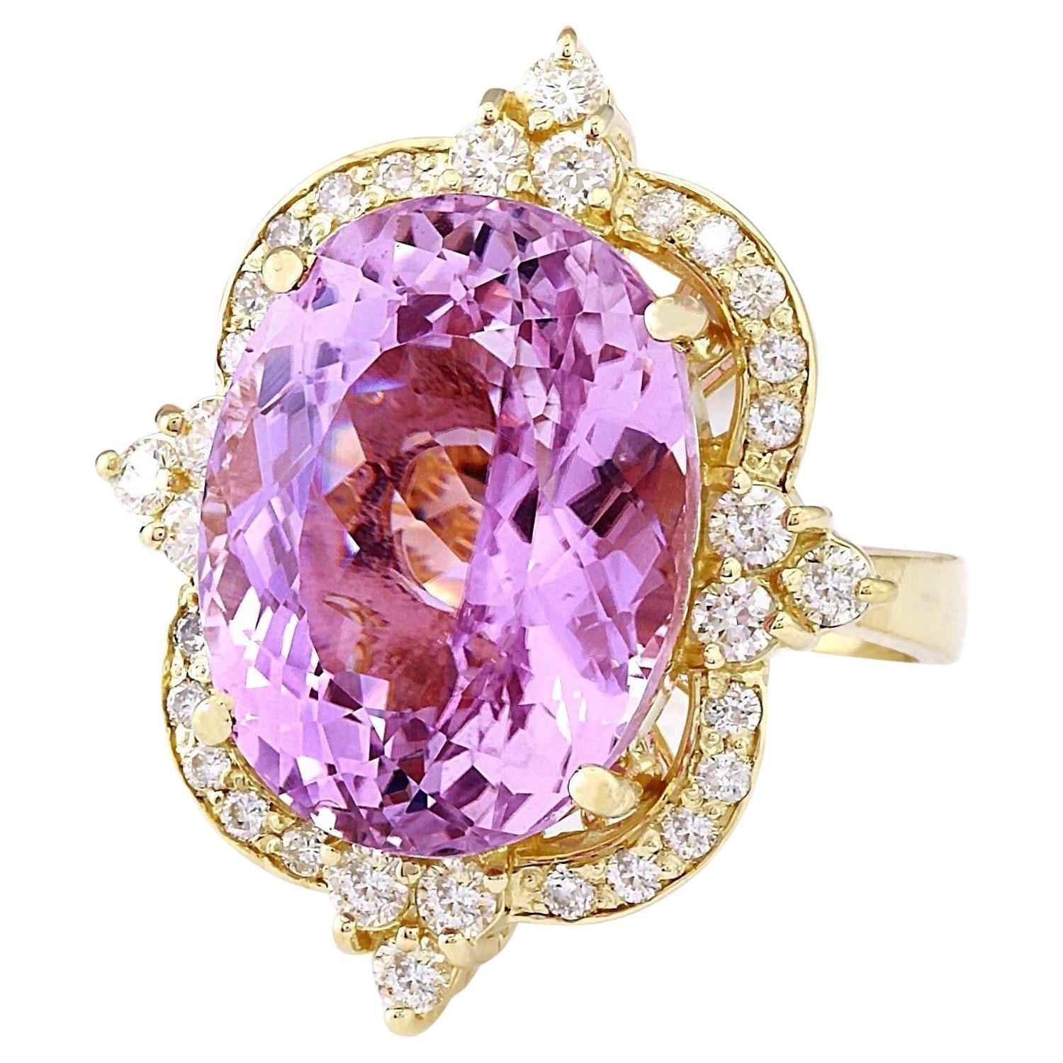 19.89 Carat Natural Kunzite 14K Solid Yellow Gold Diamond Ring
 Item Type: Ring
 Item Style: Cocktail
 Material: 14K Yellow Gold
 Mainstone: Kunzite
 Stone Color: Pink
 Stone Weight: 18.99 Carat
 Stone Shape: Oval
 Stone Quantity: 1
 Stone